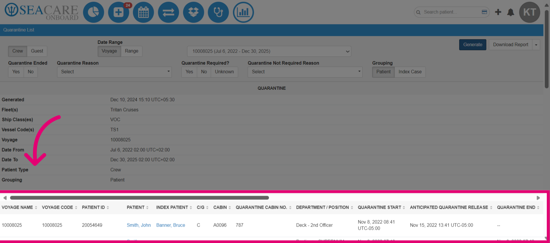 View the 'Quarantine List' report
