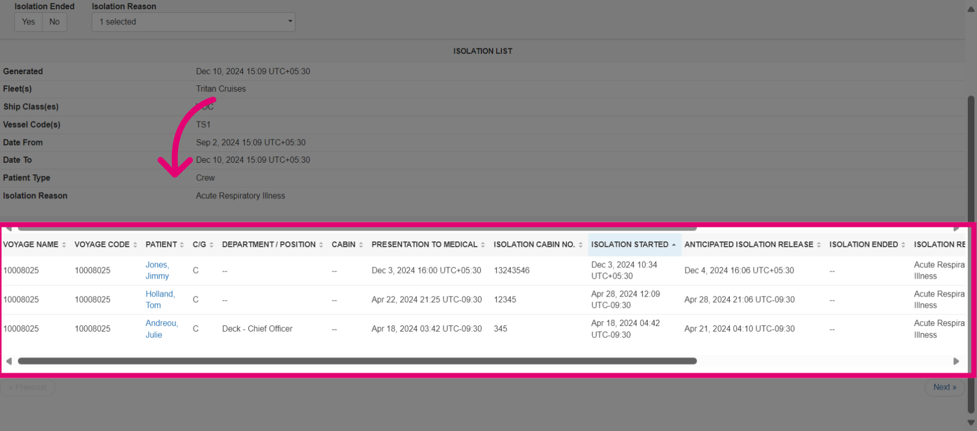 View the 'Isolation List' report
