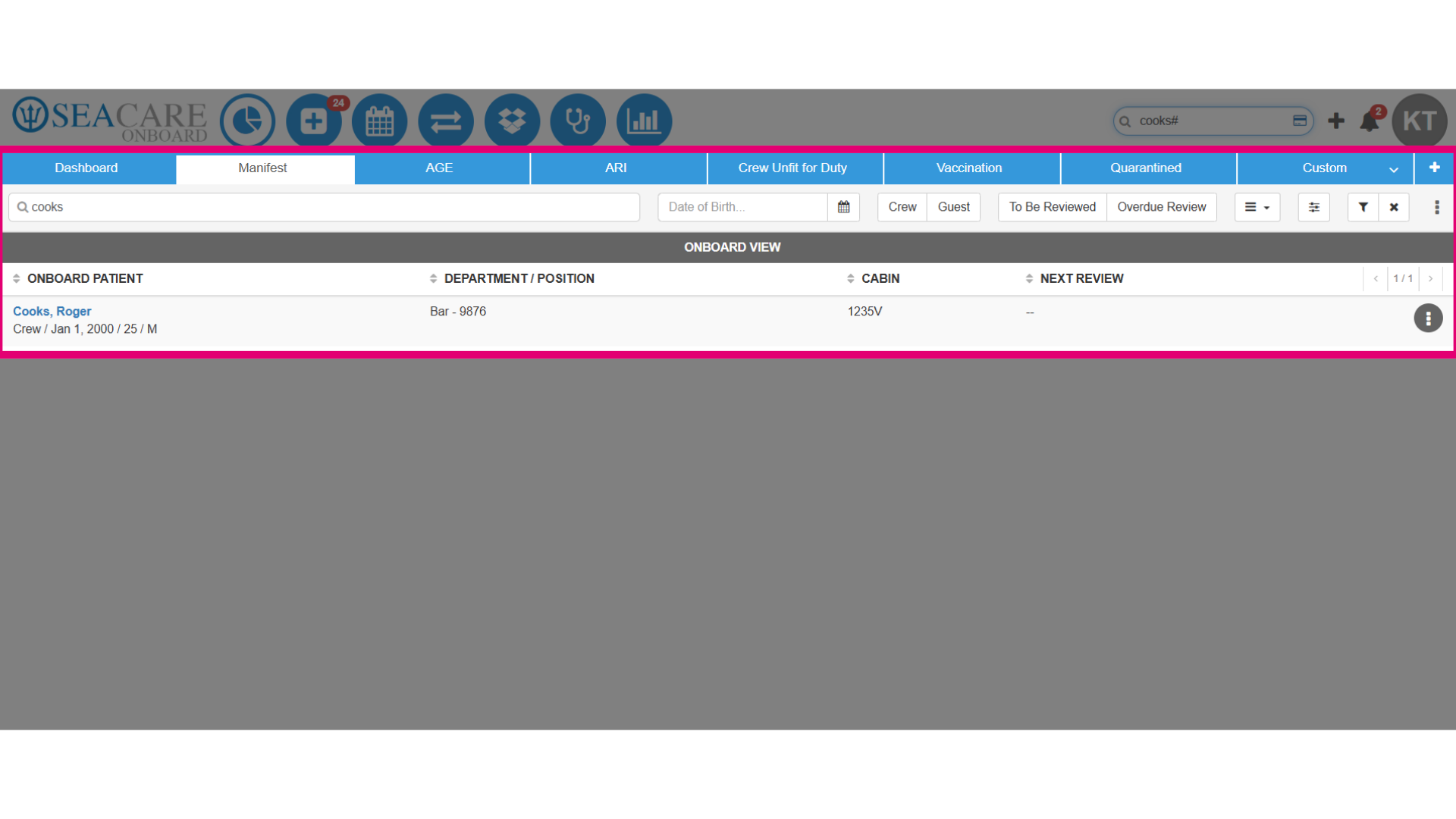 View the patient in the Manifest list