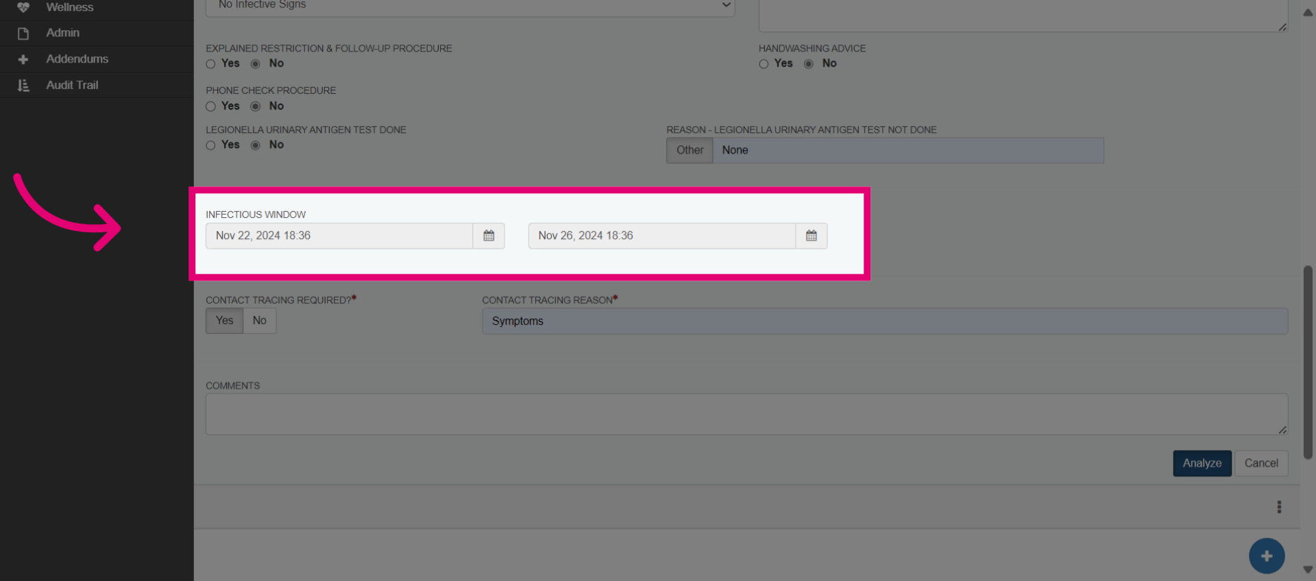 Fill in the fields and select 'Analyze'