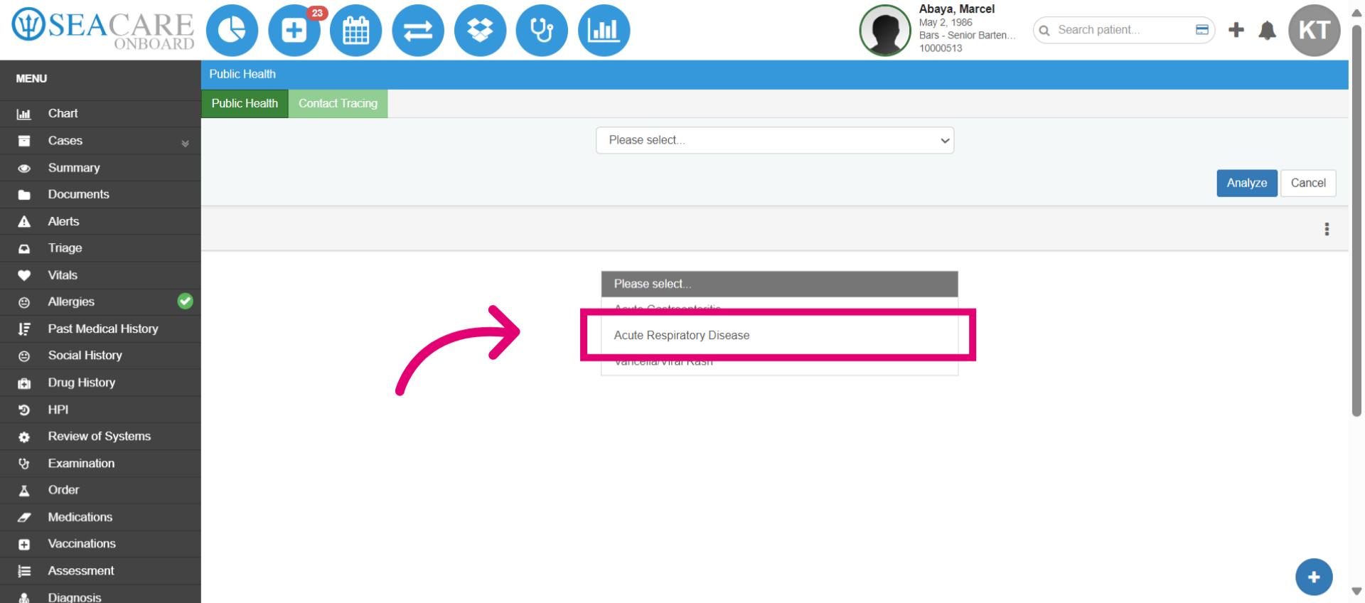 Select the Acute Respiratory Disease option