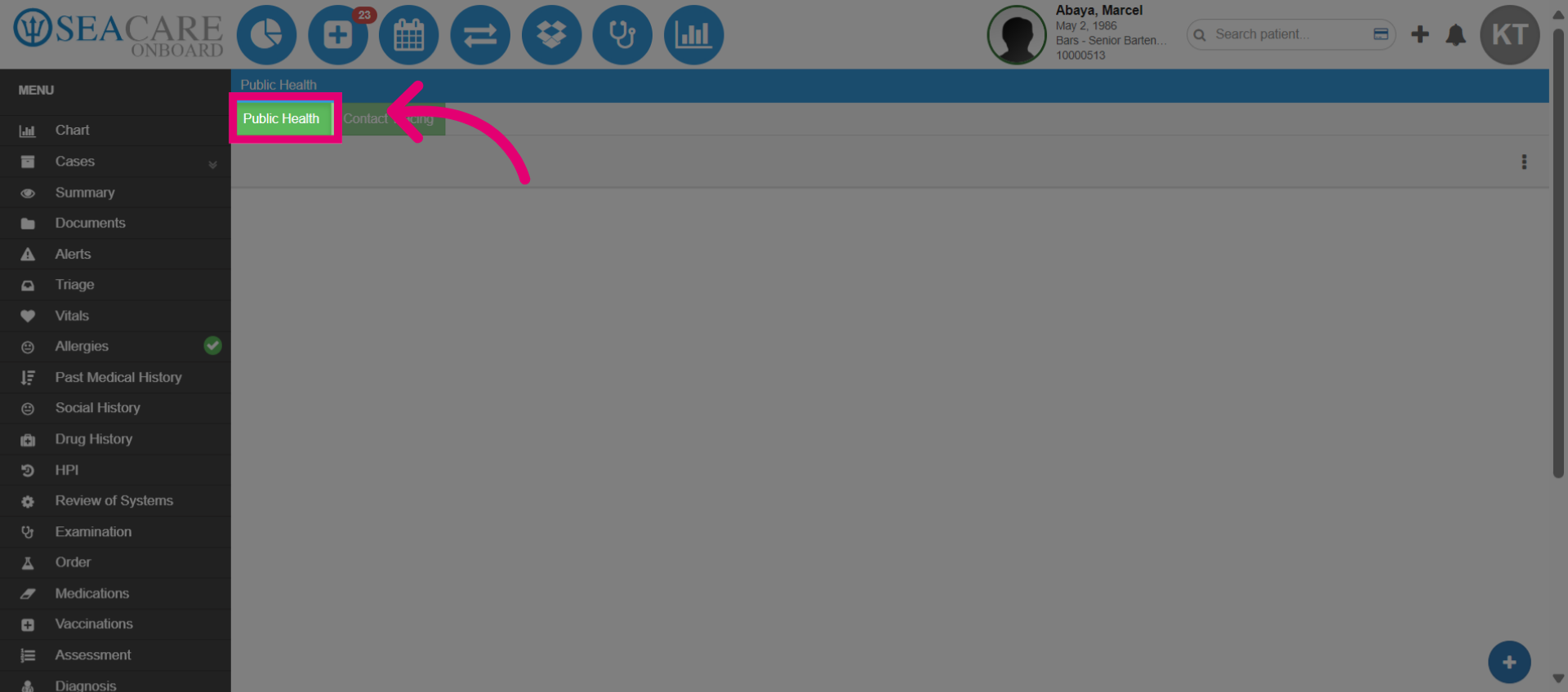 Select the 'Public Health' tab