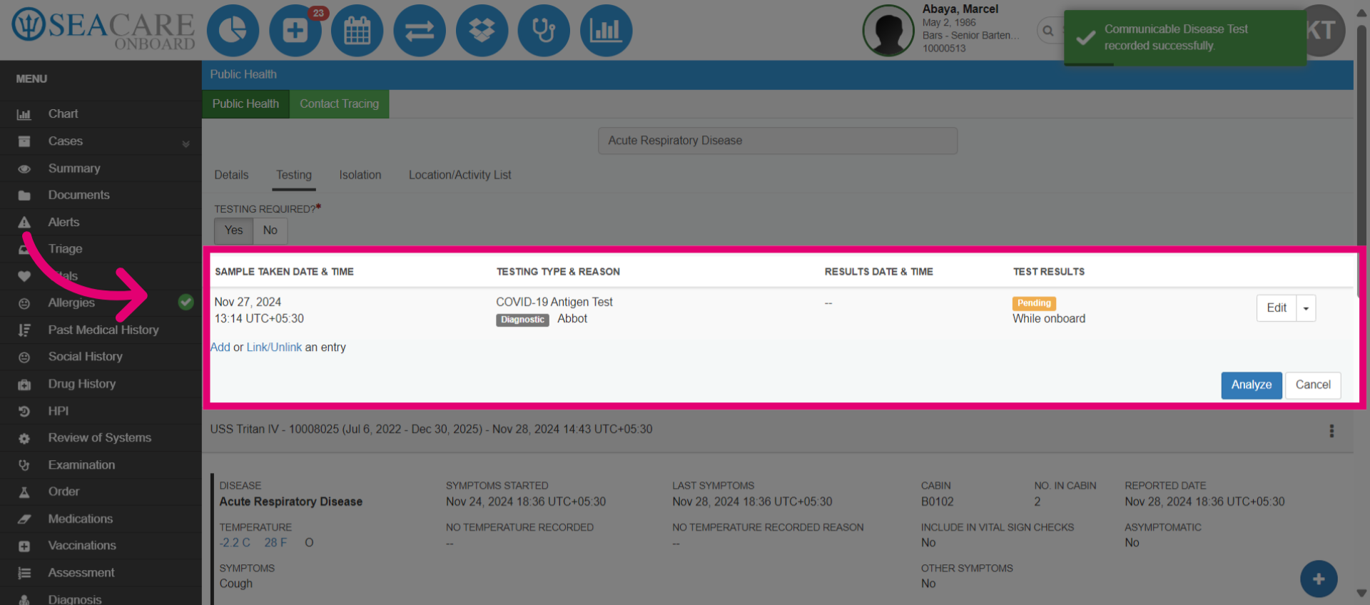 View testing list