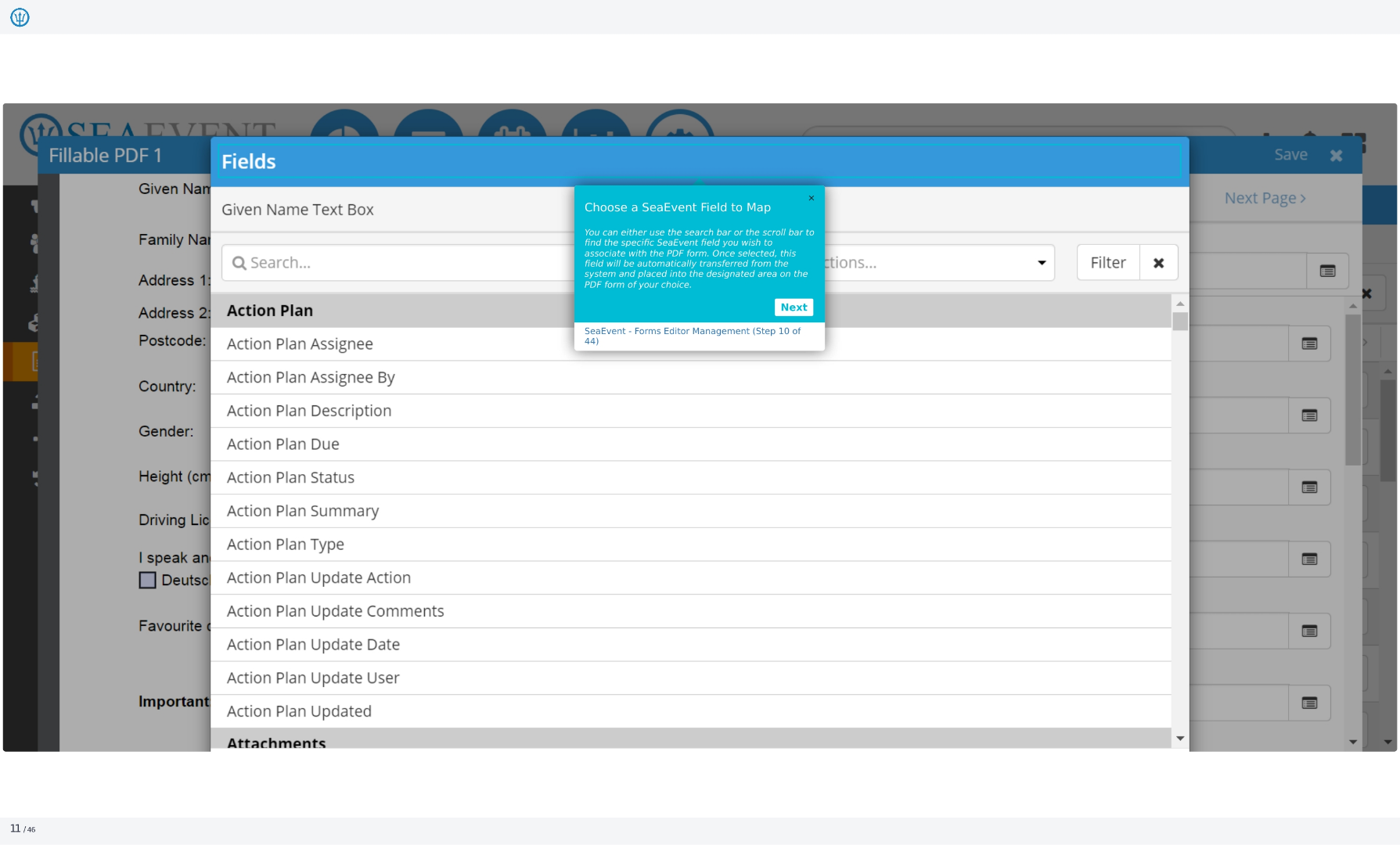 Choose a Ideagen Maritime Management Field to Map