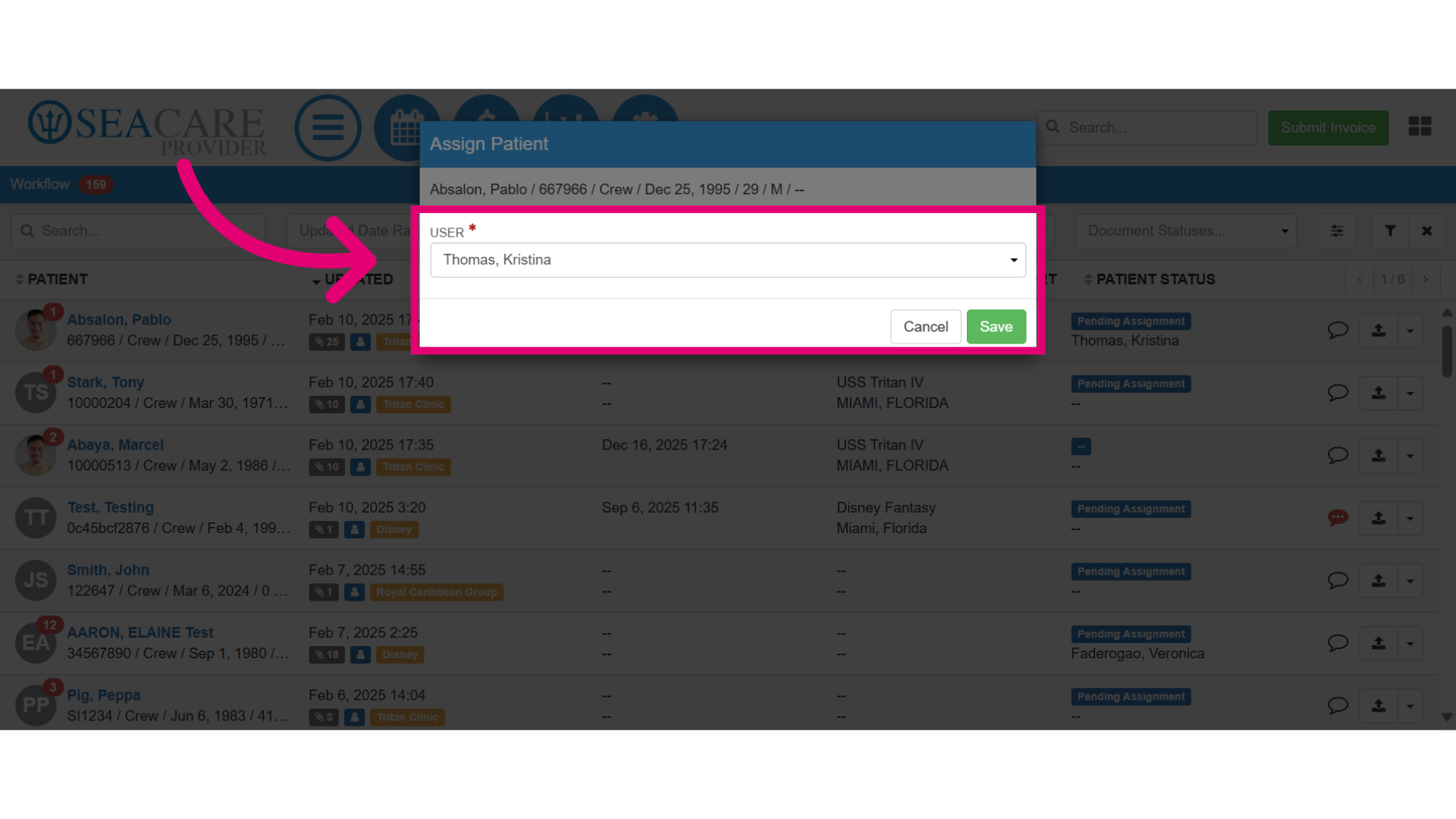 Select the user from the dropdown list