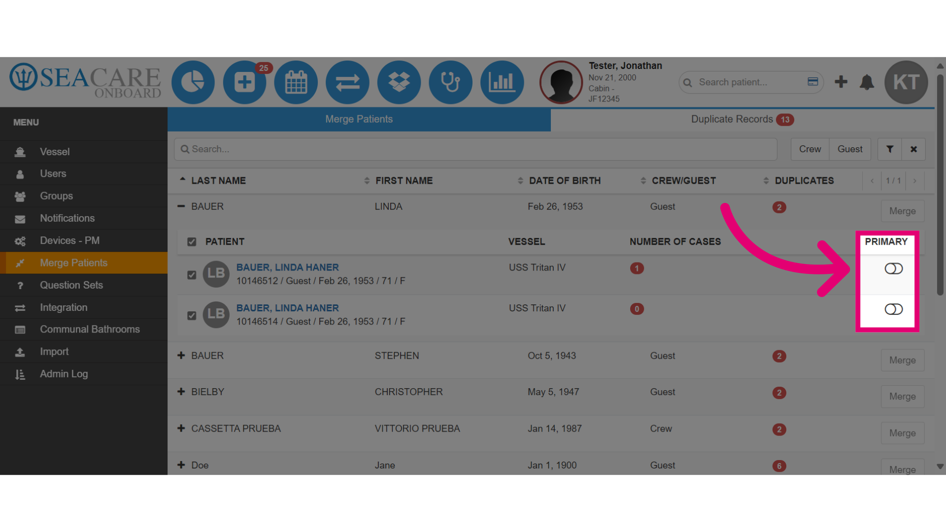 Select a 'Primary' record to keep