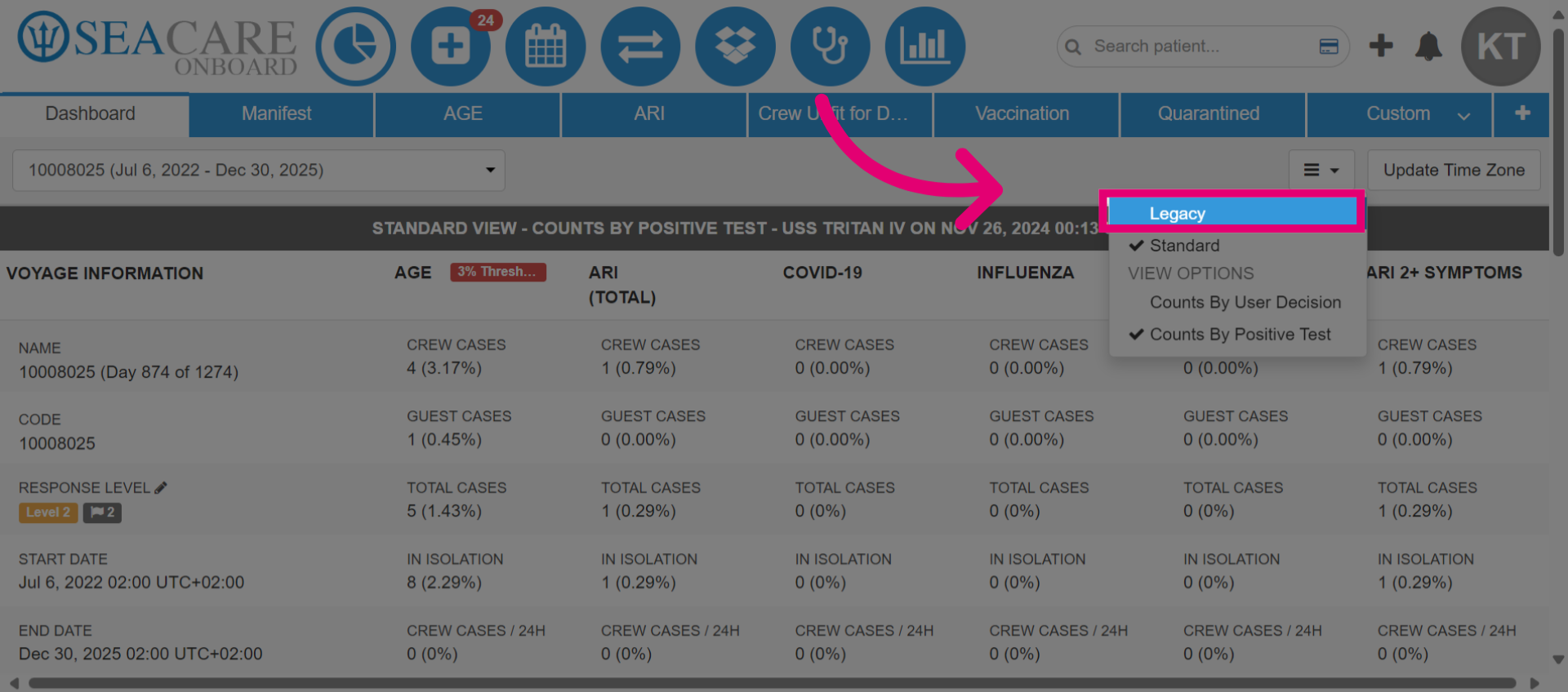 Select the 'Legacy' view