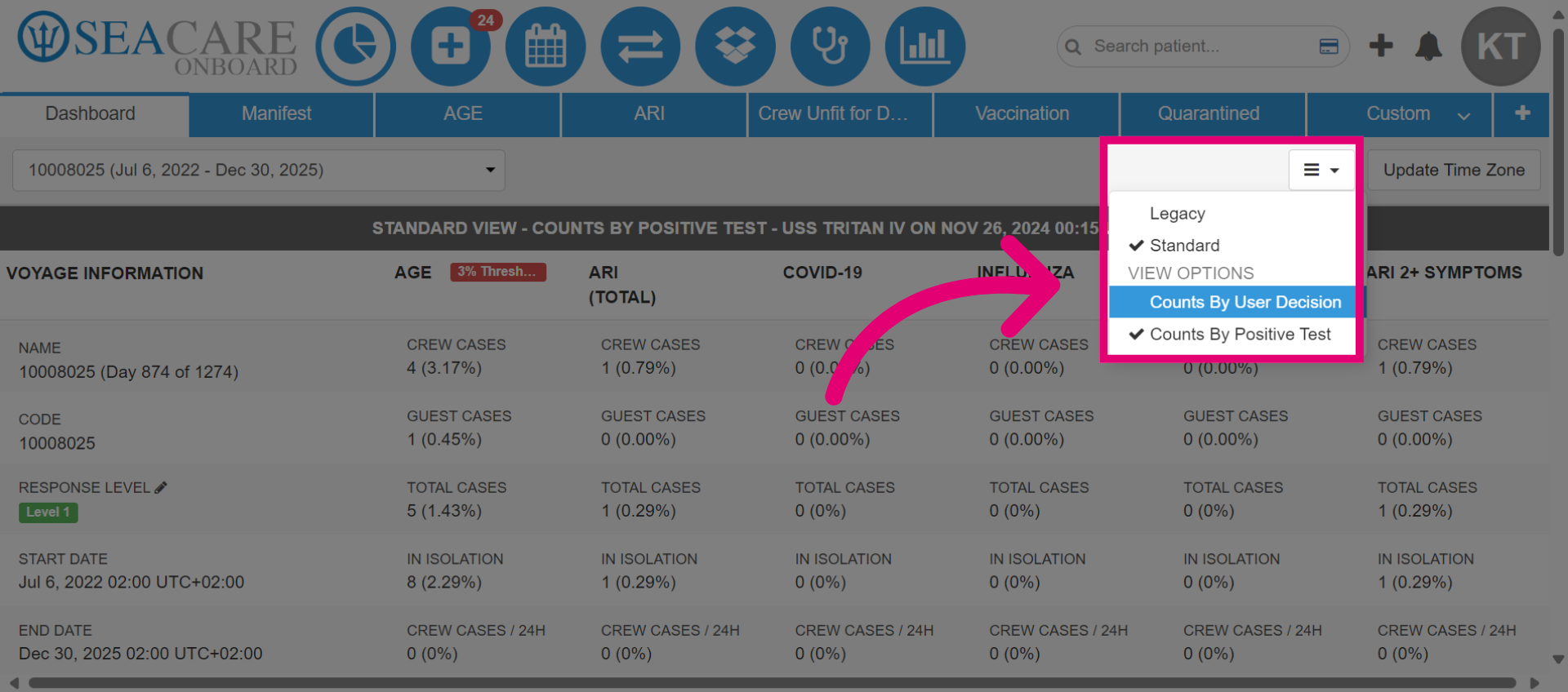 View 'Counts by User Decision' or 'Counts by Positive Test'