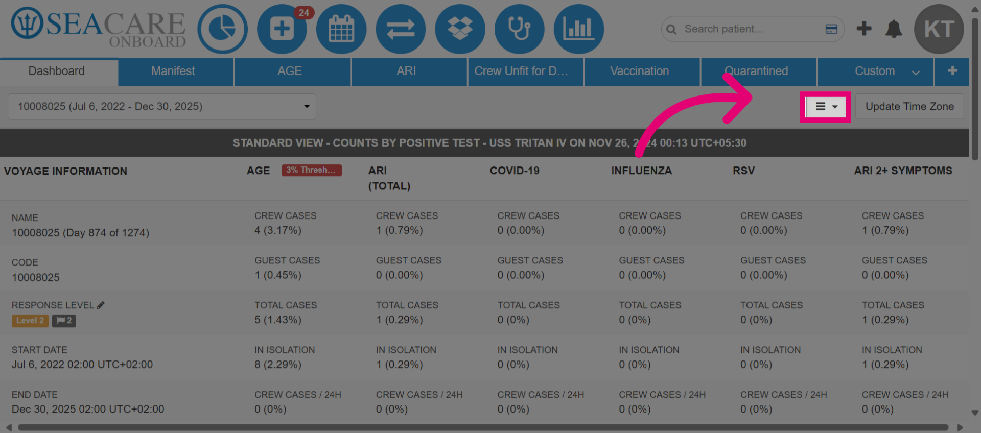 Switch the Dashboard view