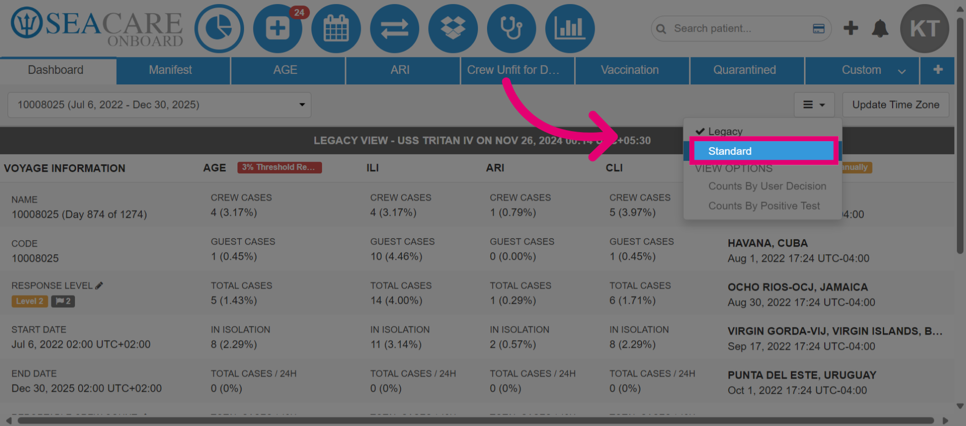 View 'Standard' data