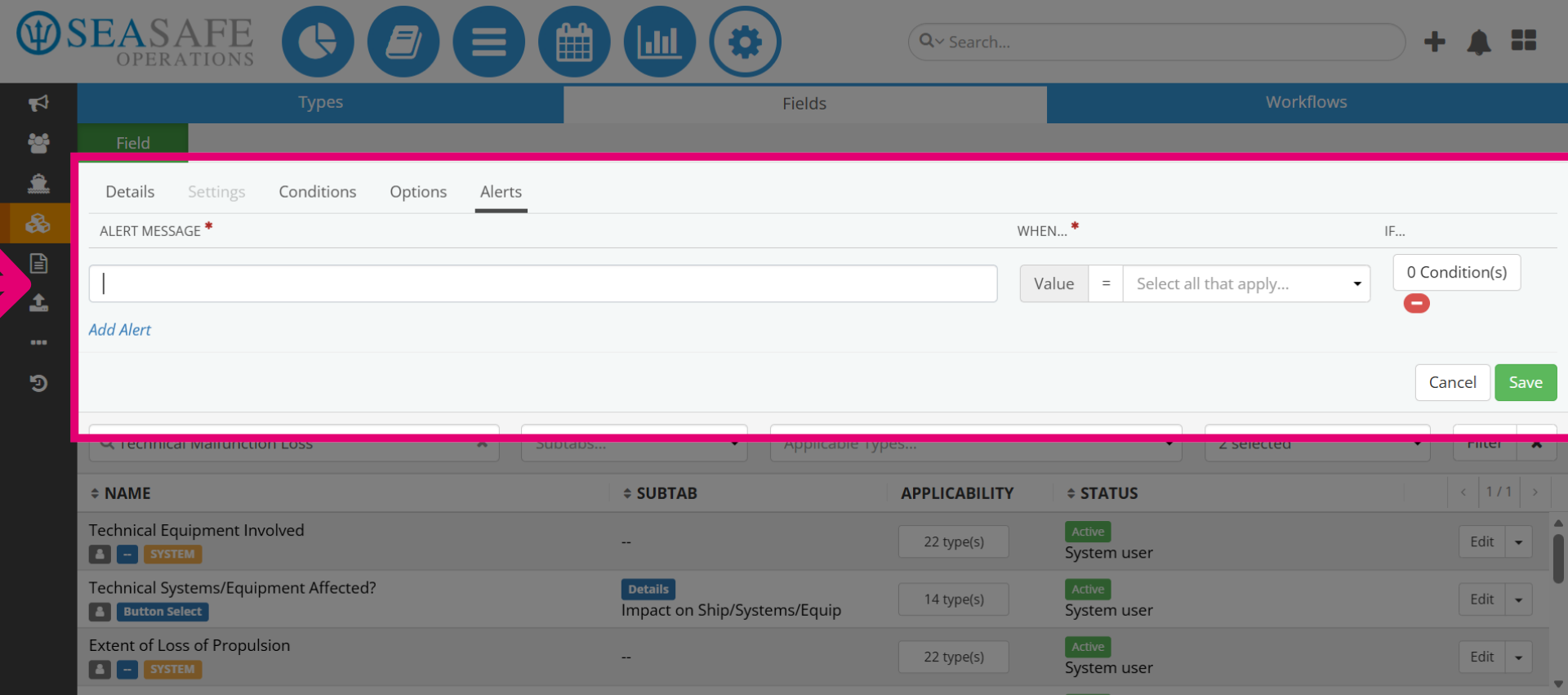 Open Alert Configuration