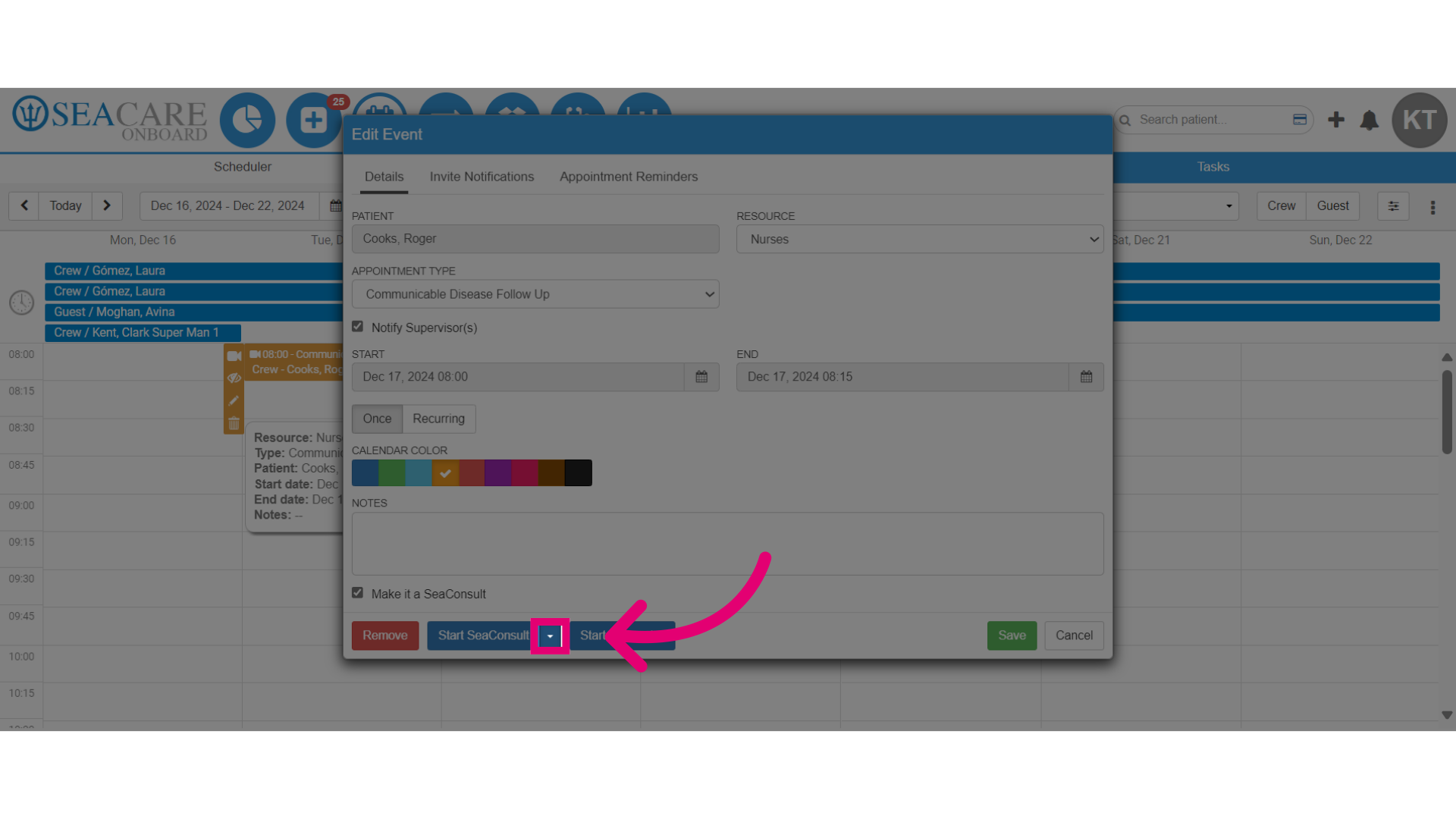 Select 'Start SeaConsult' dropdown menu