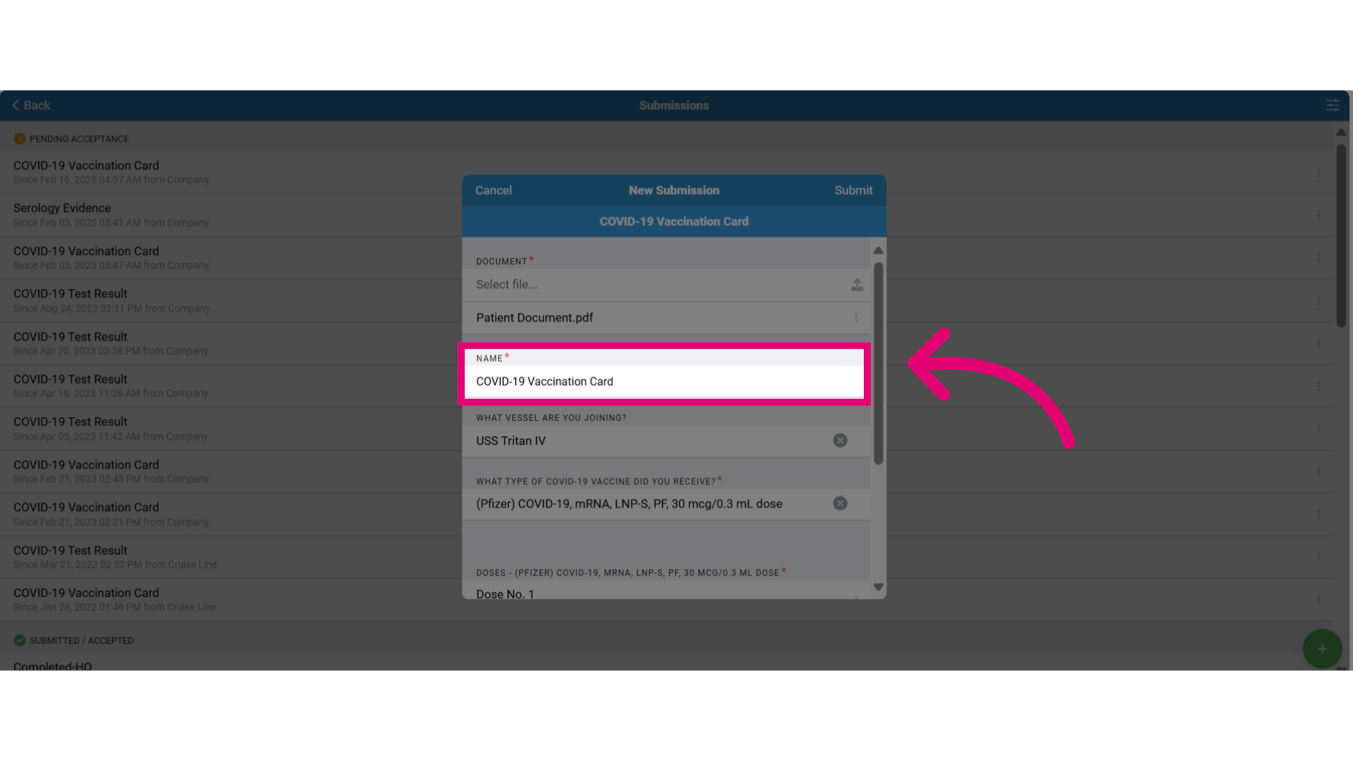 Edit the document name if needed