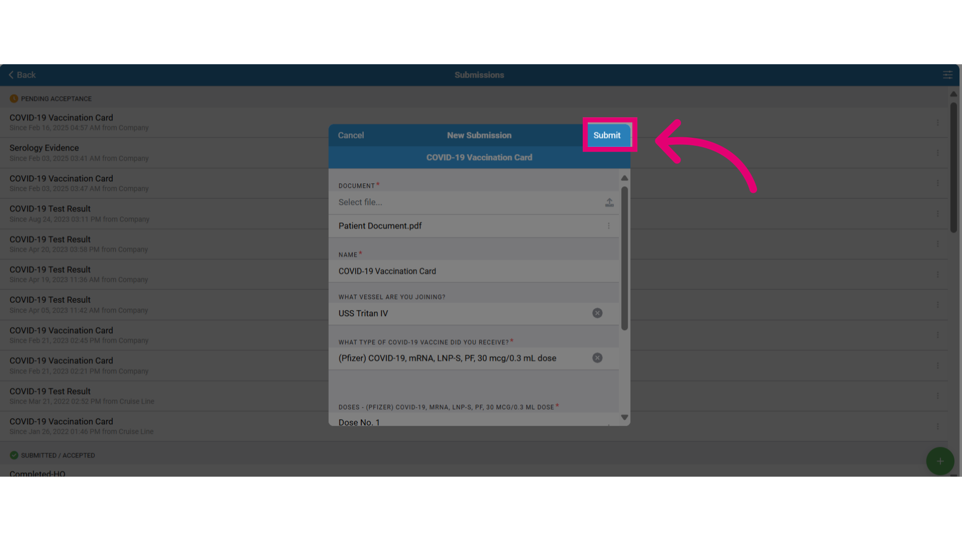 Select 'Submit' when done