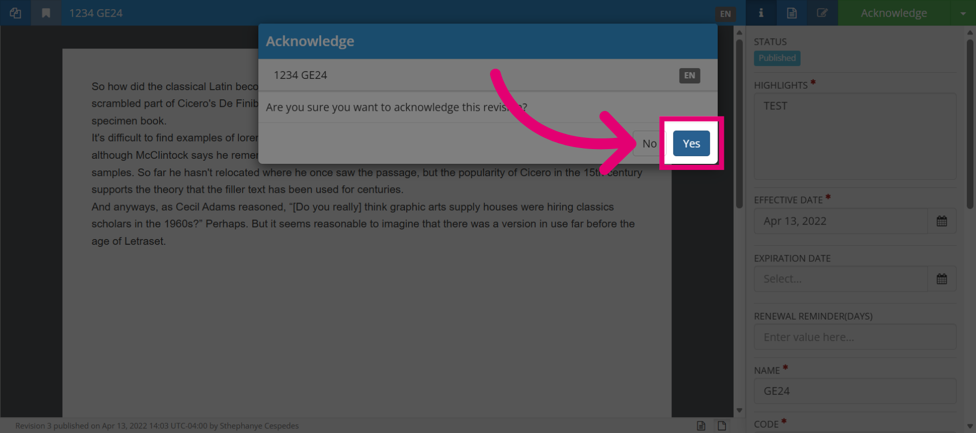 Confirm Acknowledgement