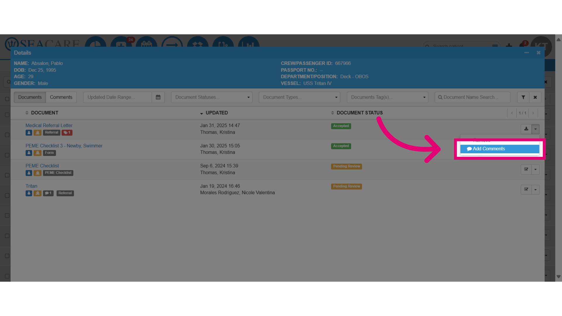 Select 'Add Comments'