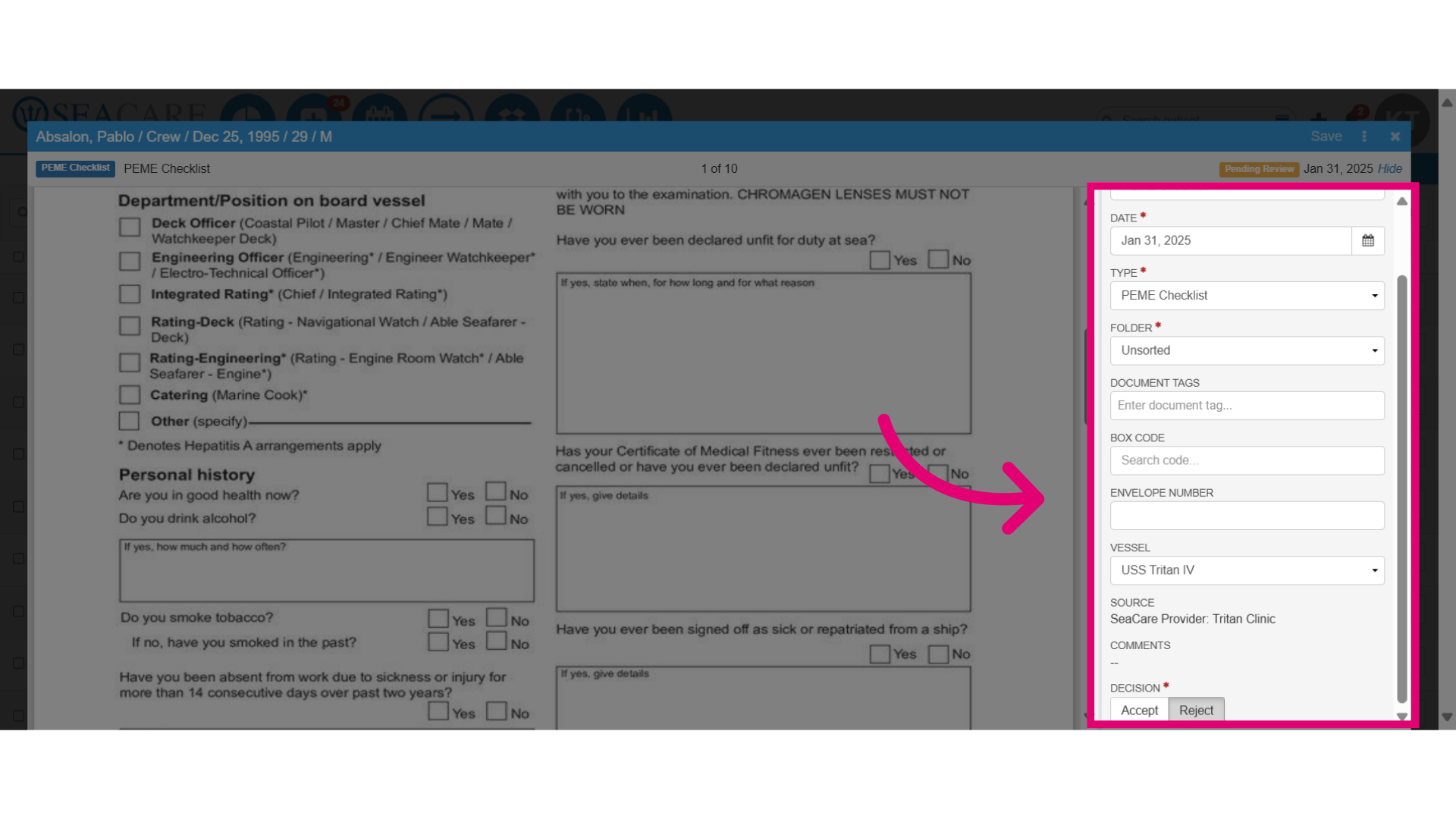 Complete the review process and fill in the required fields