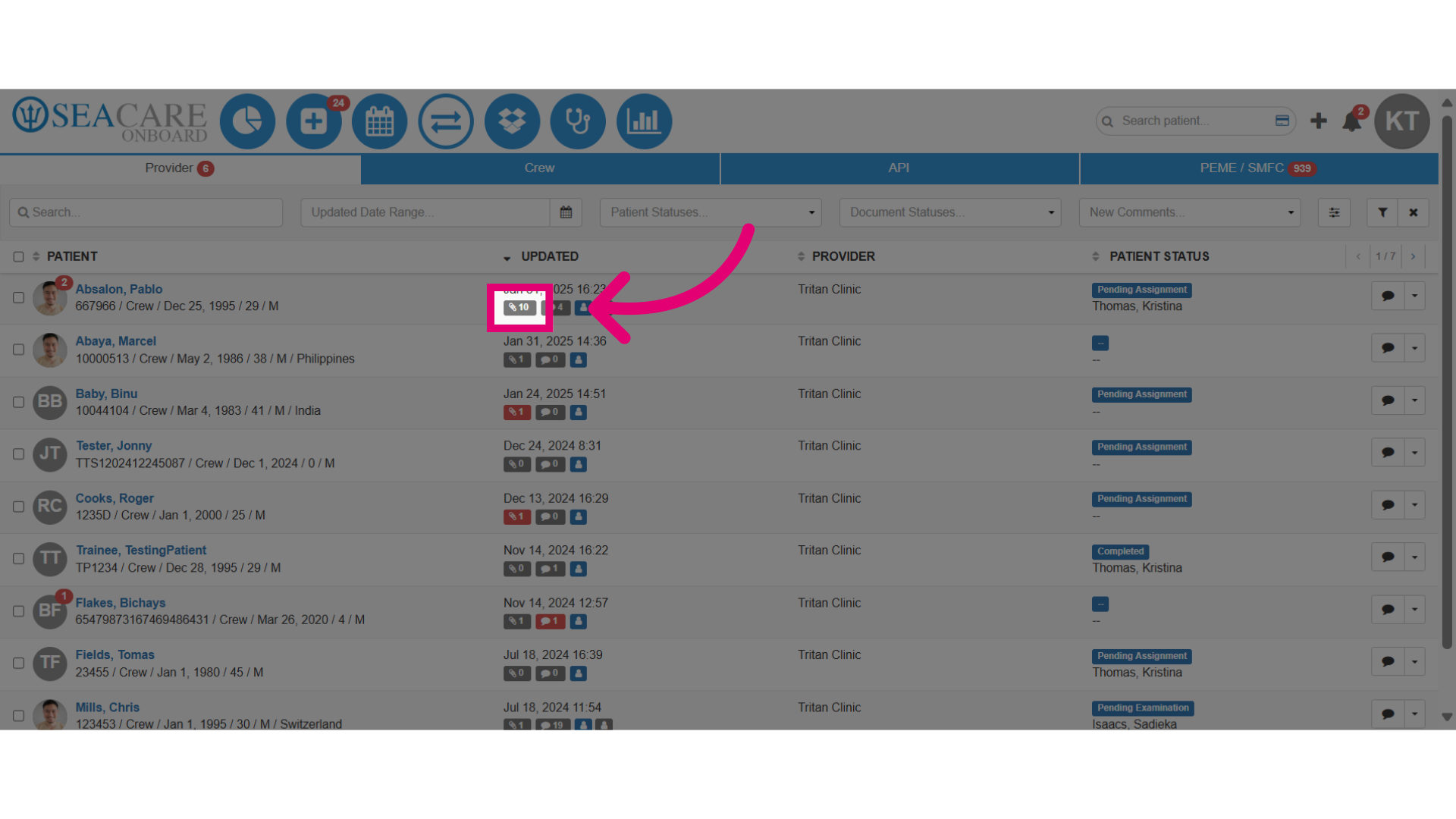 Select the Documents icon to open the document review window