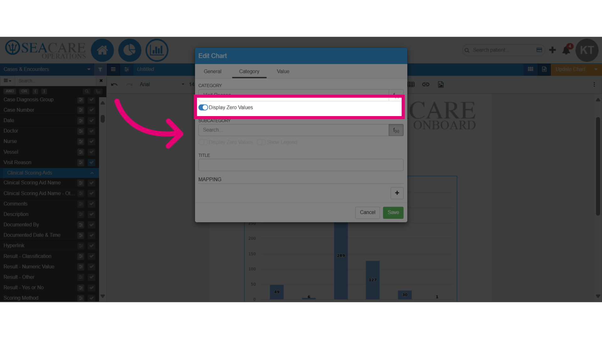 Display zero values