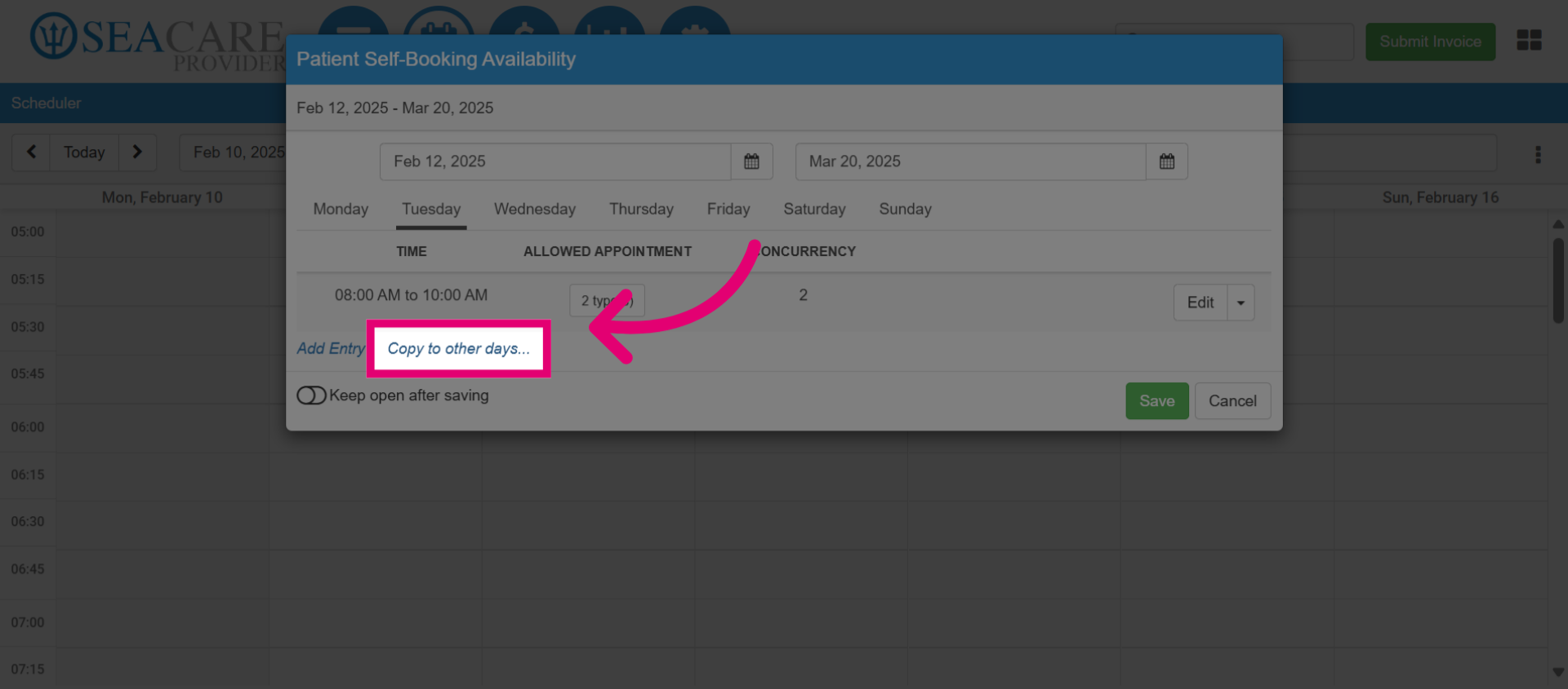 Select 'Copy to other days'