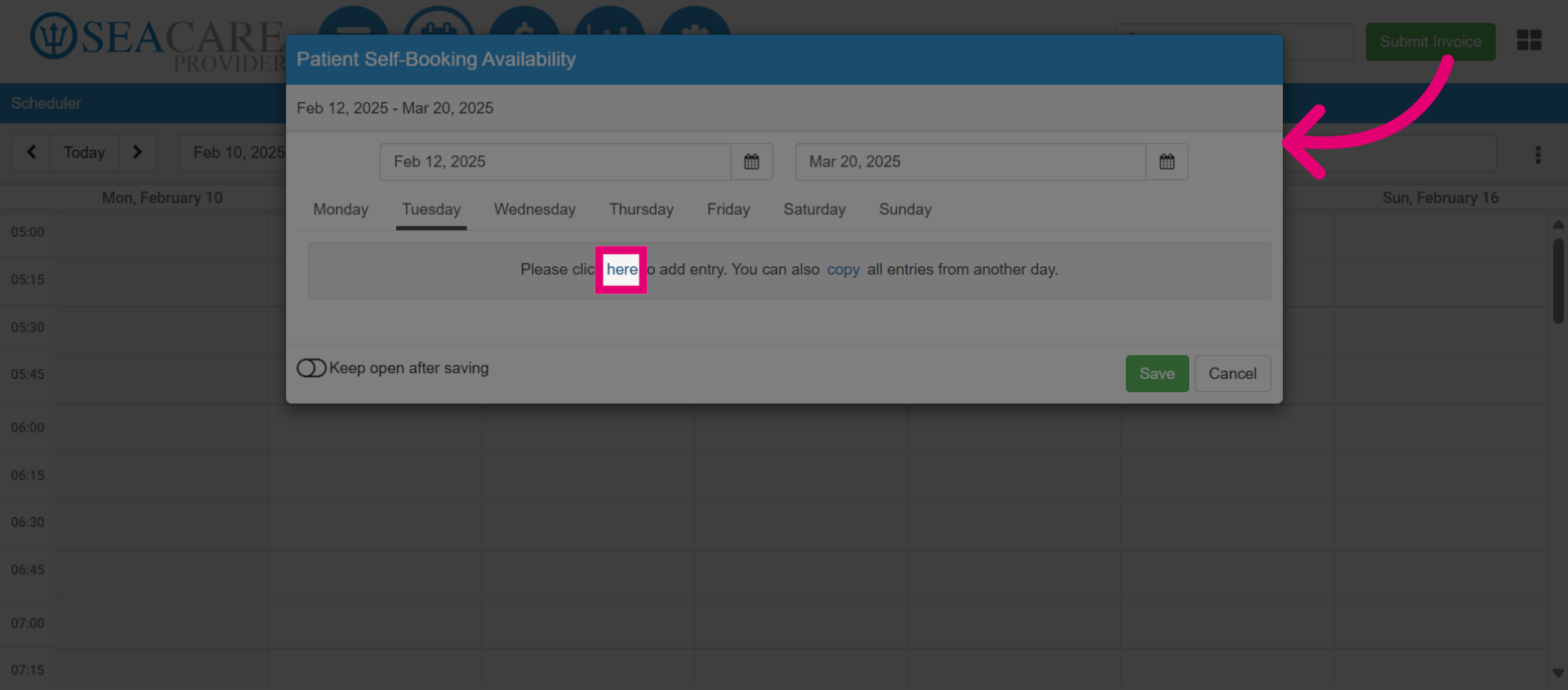 Click 'here' to add the availability details