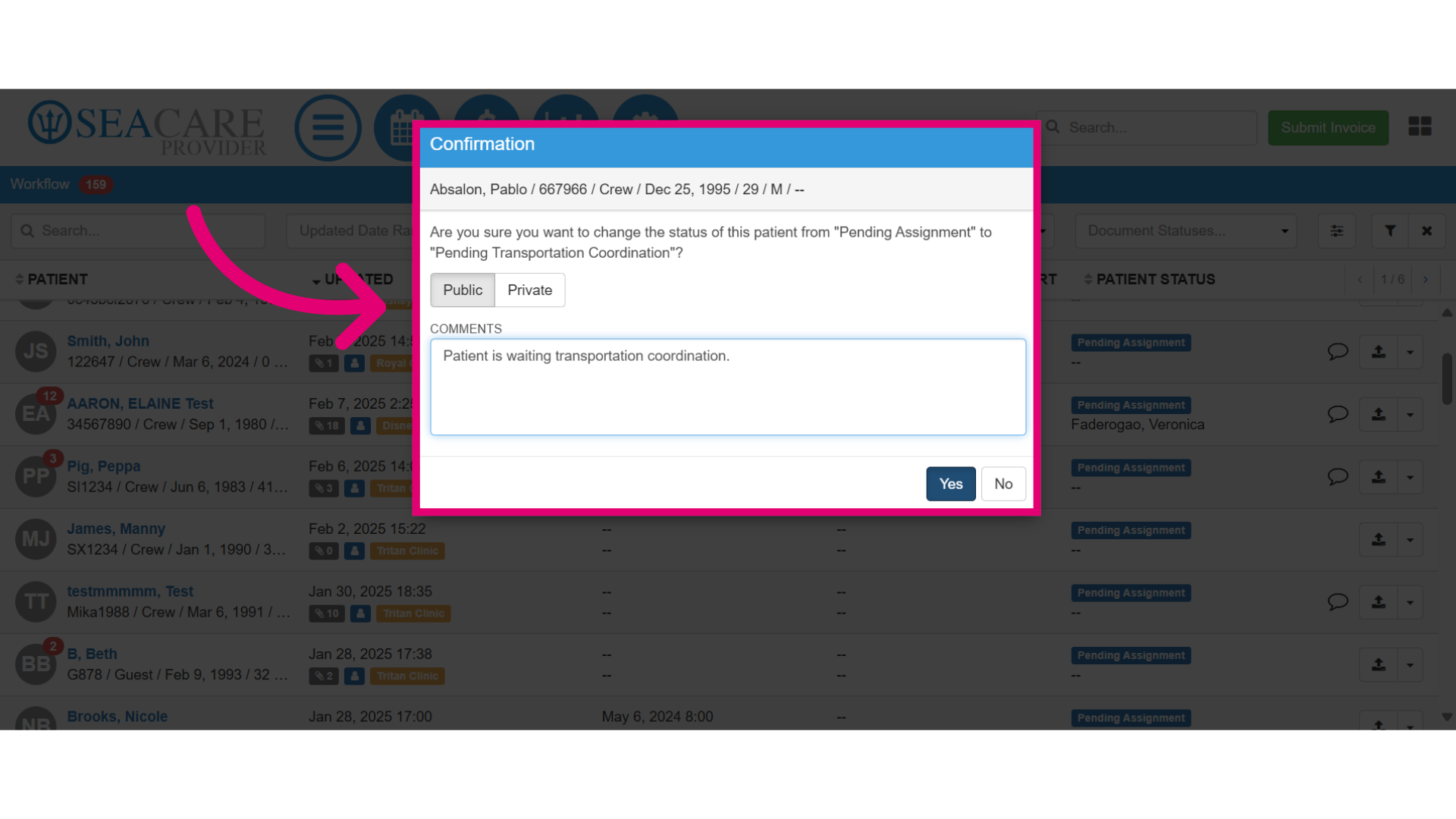 Complete the details to update the status