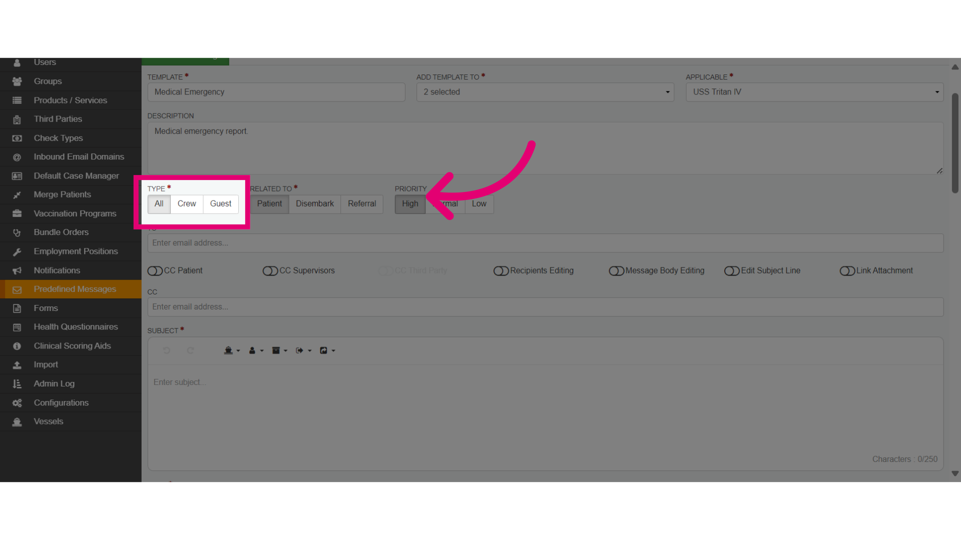 Check the patient types the template is applicable to