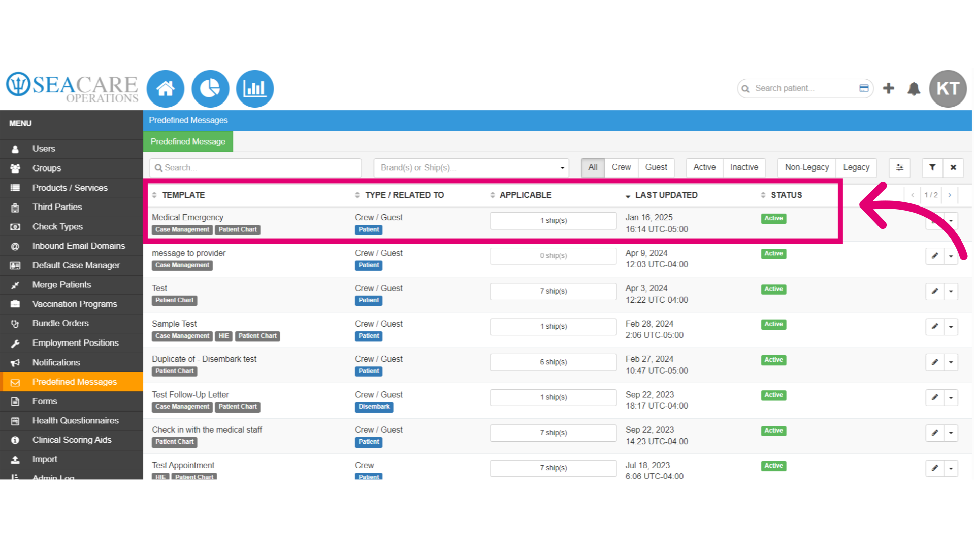 View the updated 'Active' Status