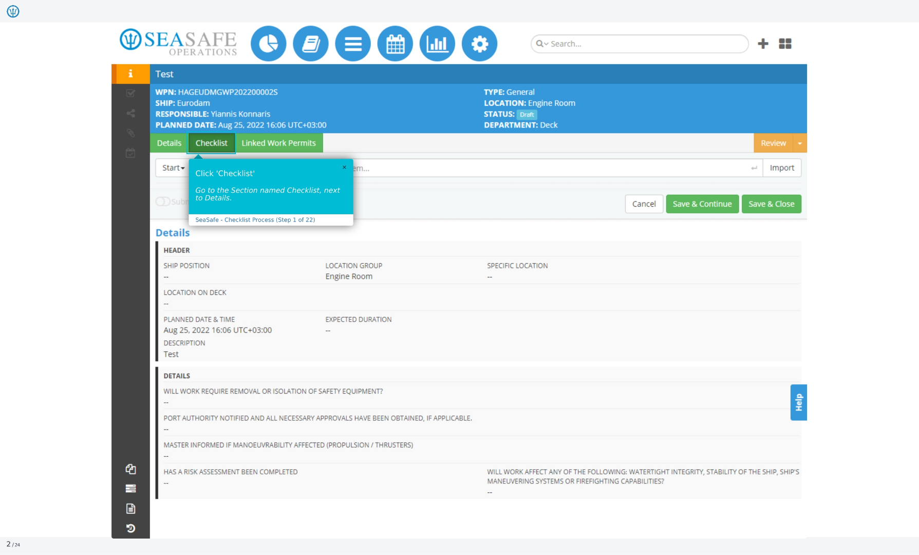 Accessing the Checklist Section