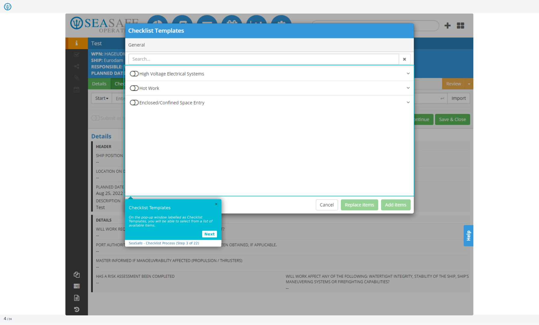 Checklist Templates Selection