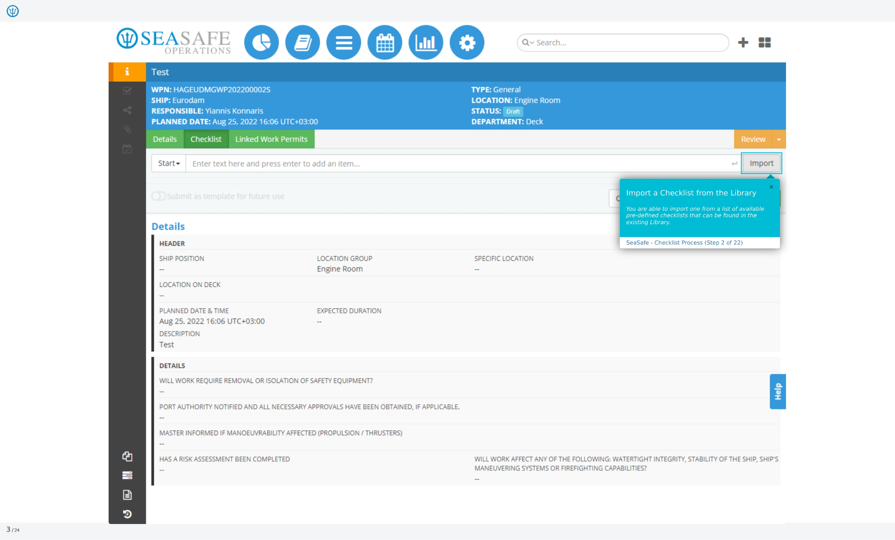 Importing a Checklist from the Library