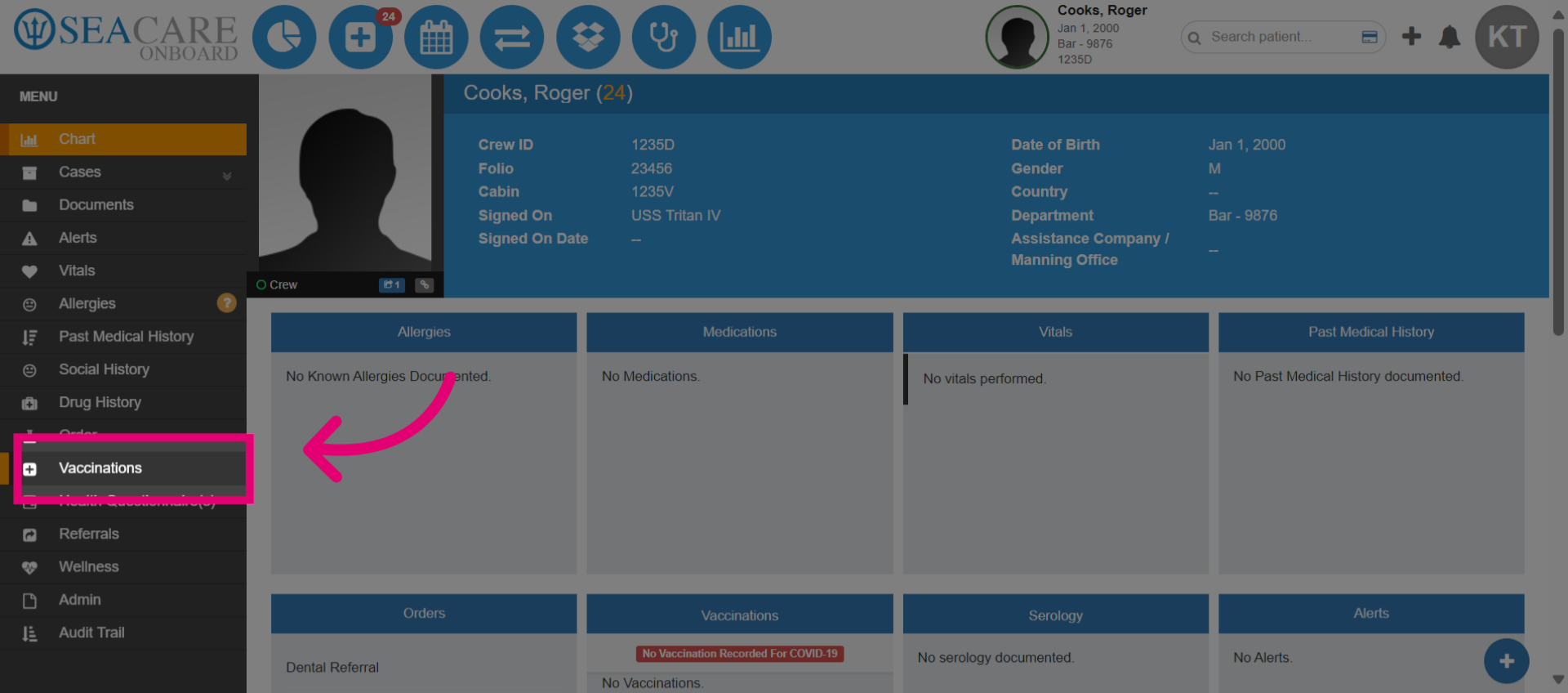 Navigate to the 'Vaccinations' module