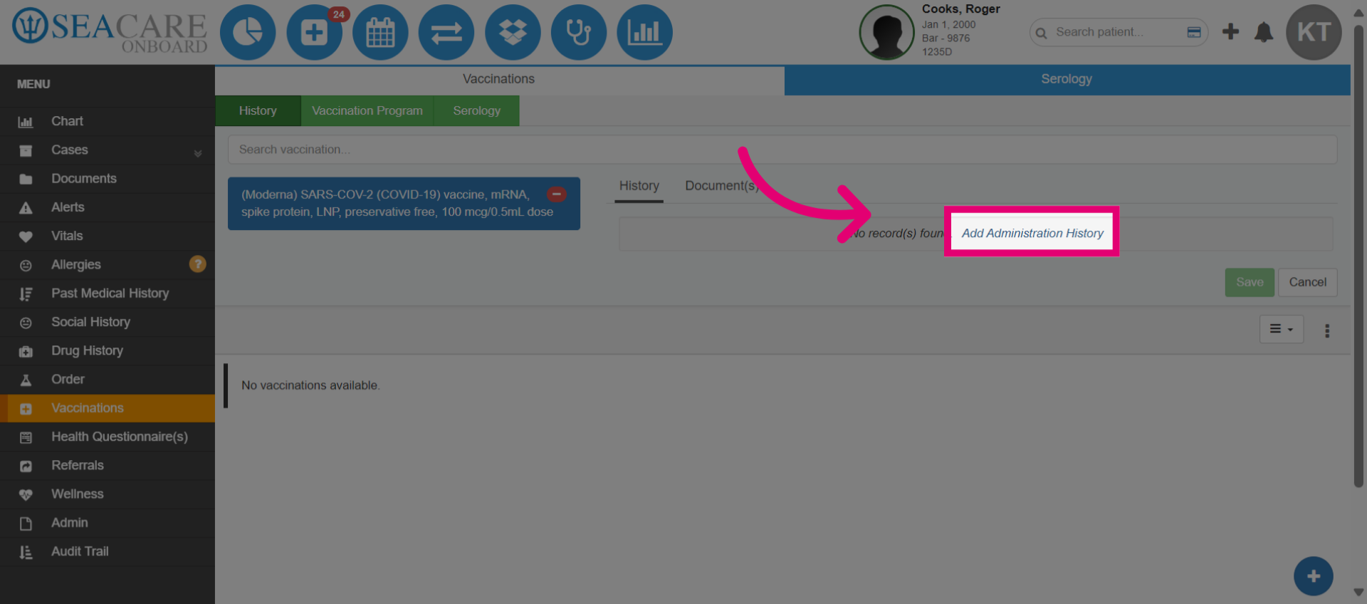 Select 'Add Administration History'