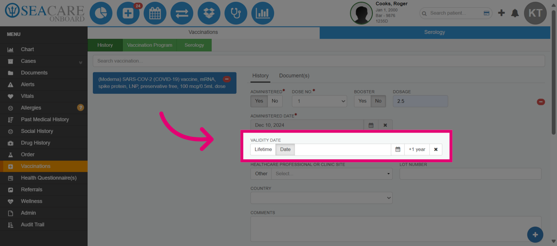 Set the 'Validity Date' until expiration