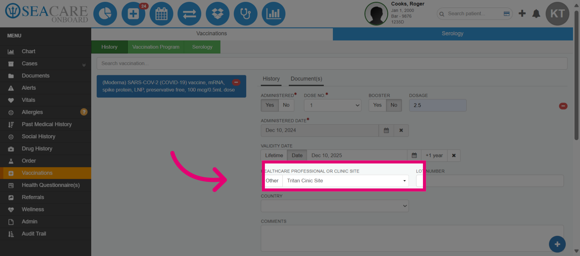 Add 'Health Professional or Clinic Site'