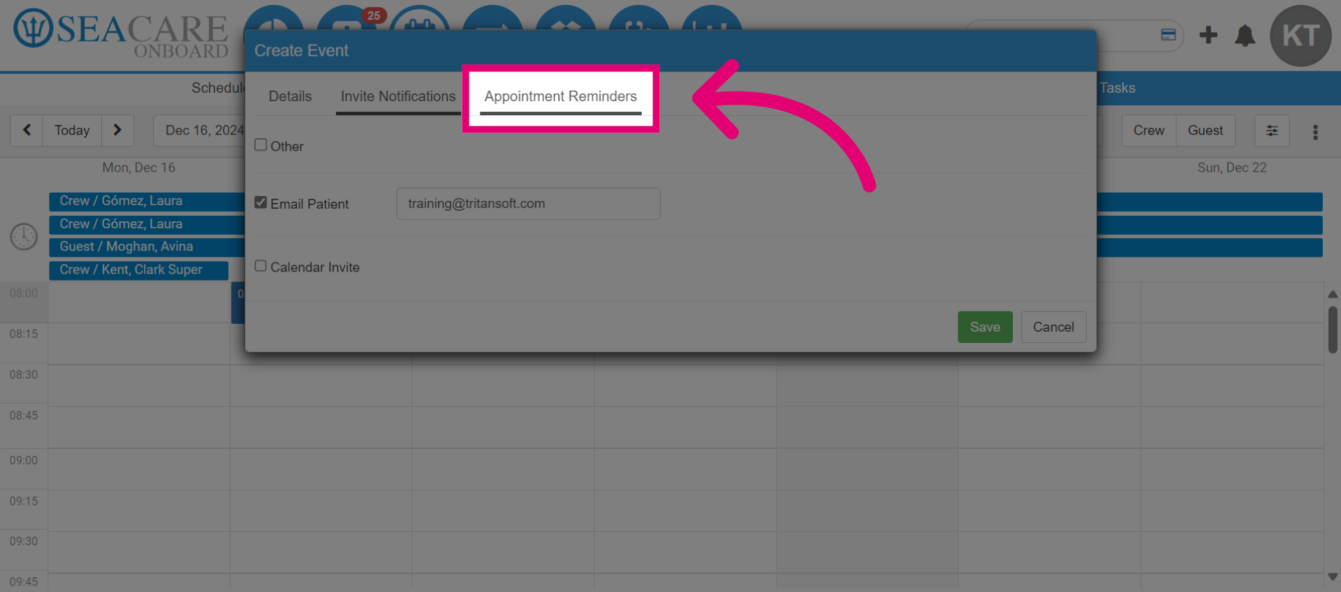 Go to the 'Appointment Reminders' tab