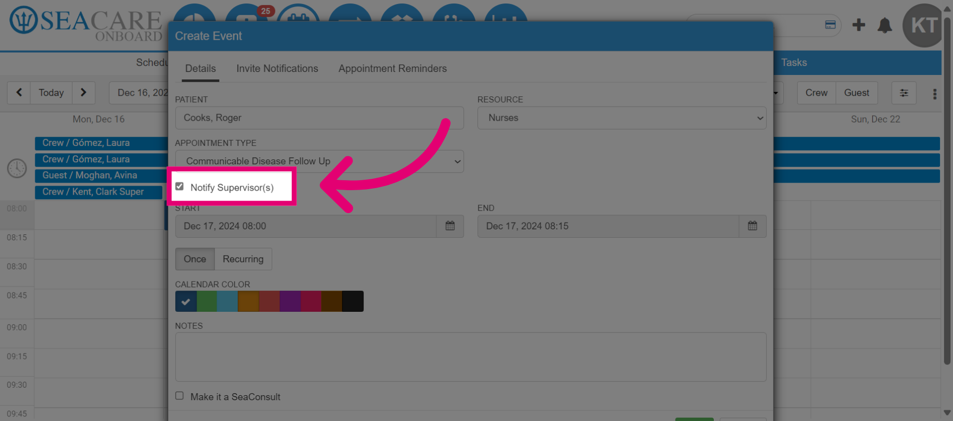 Select to 'Notify Supervisor(s)'