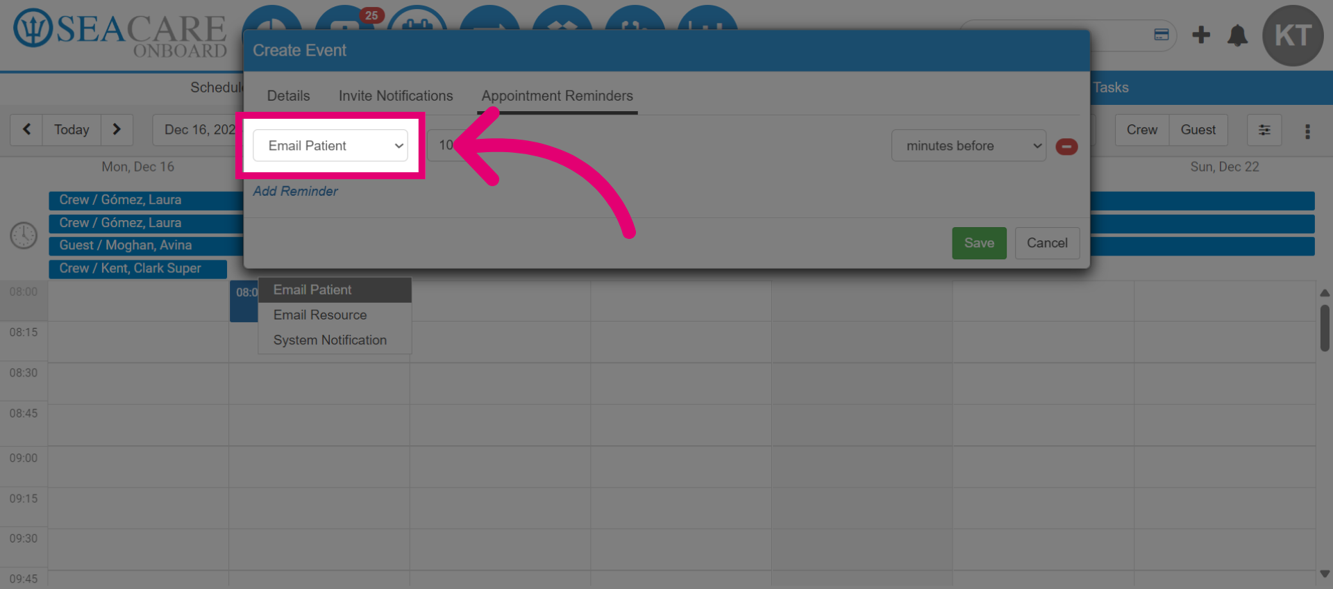 Select the email to send the reminder