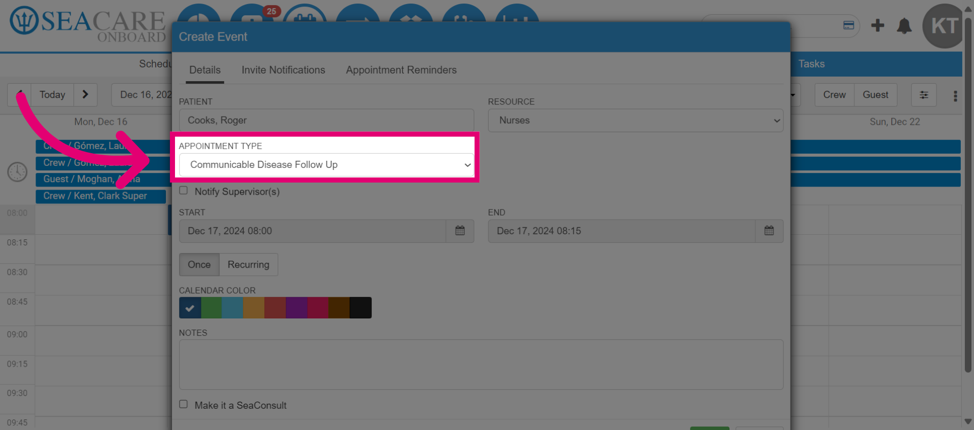 Select the 'Appointment Type'