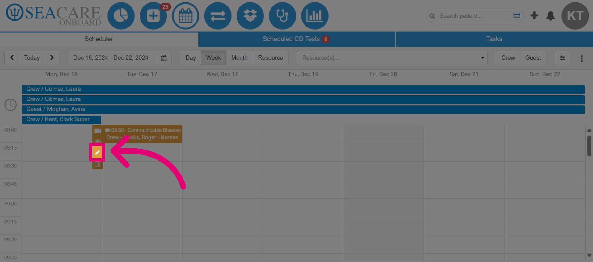 Select the pencil icon to edit the appointment