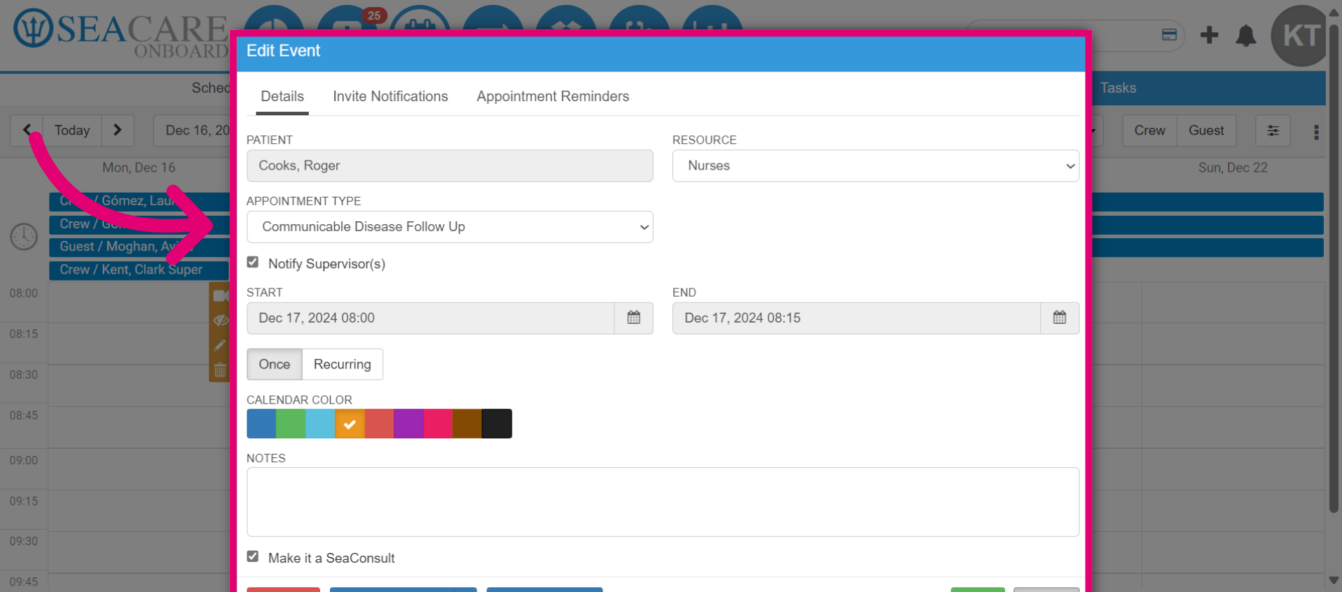 Edit the appointment