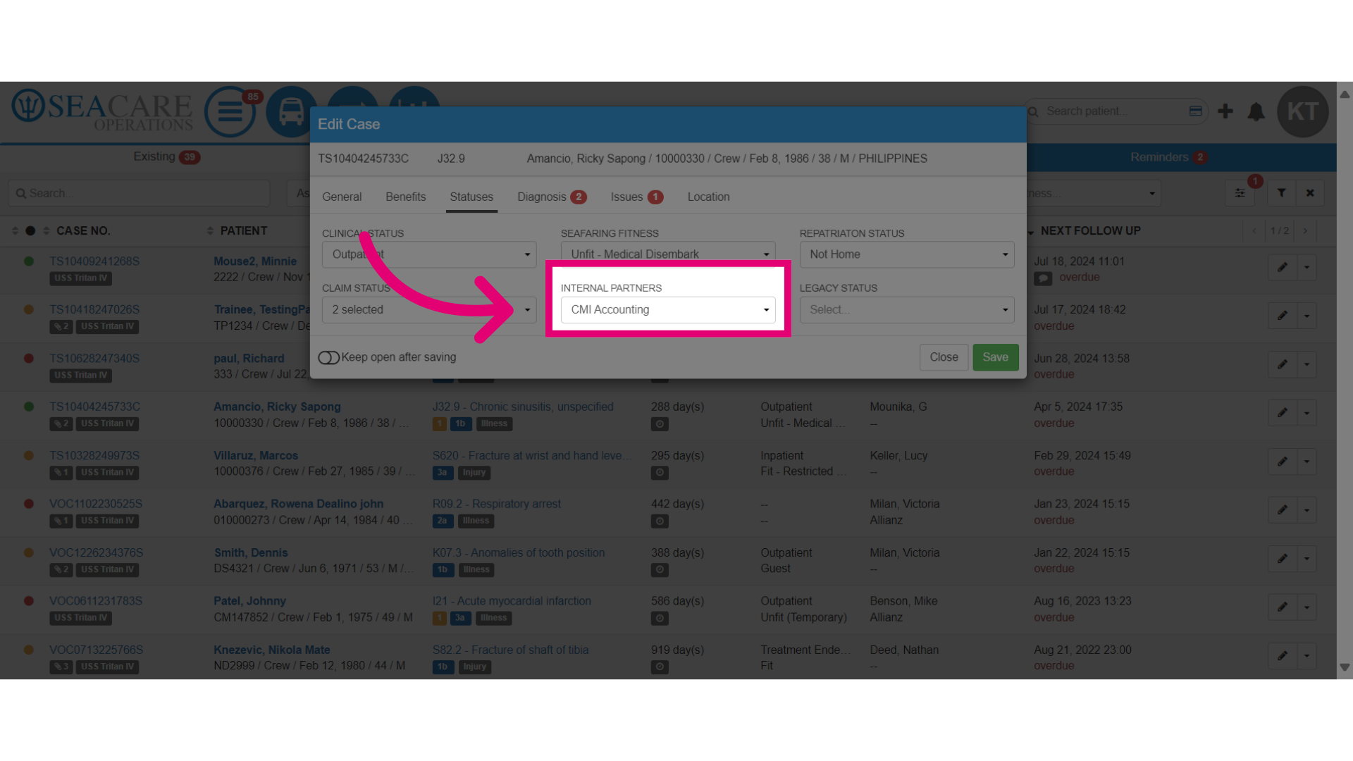 Updating the 'Internal Partner Status'