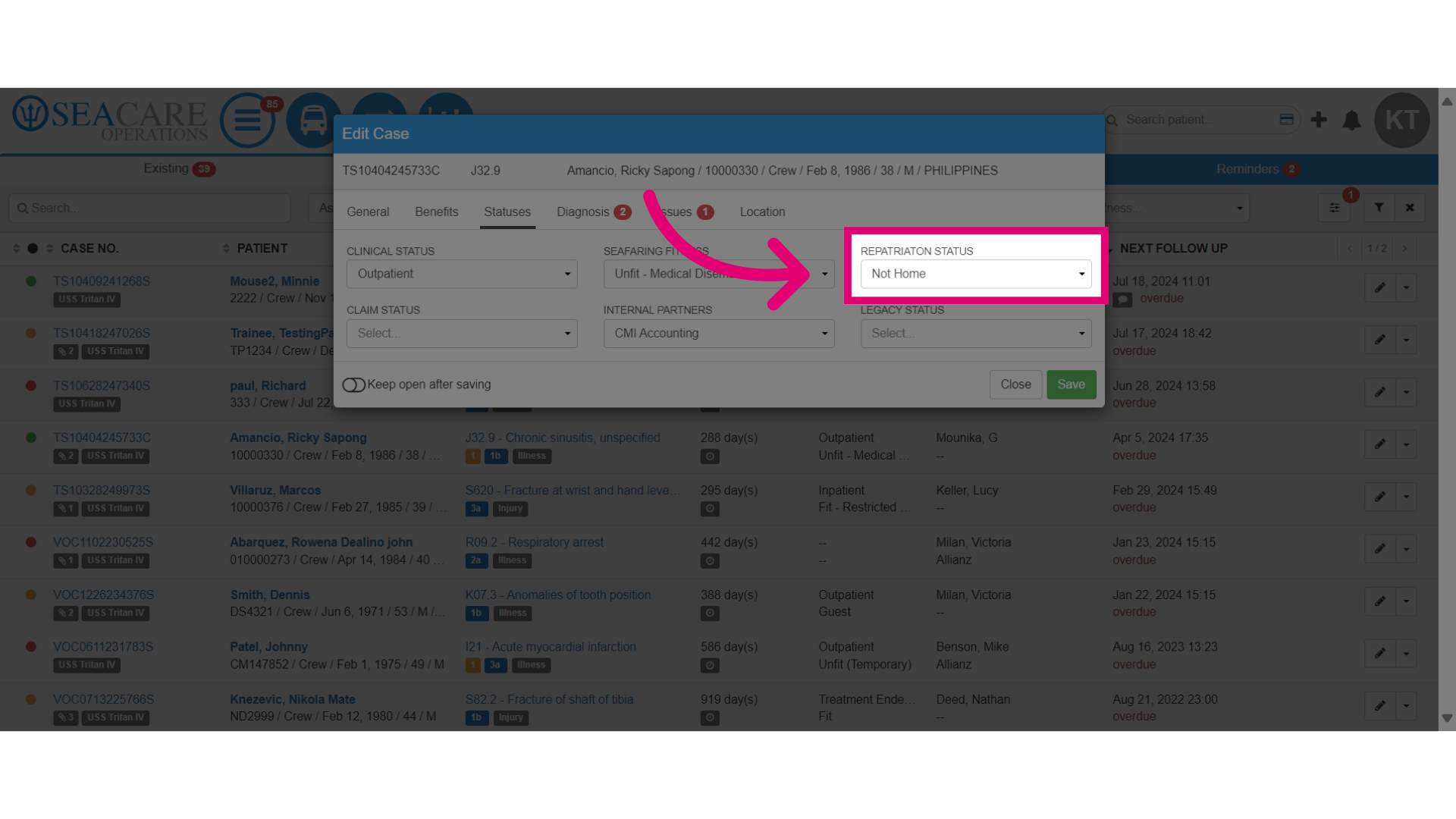 Updating the 'Repatriation Status'