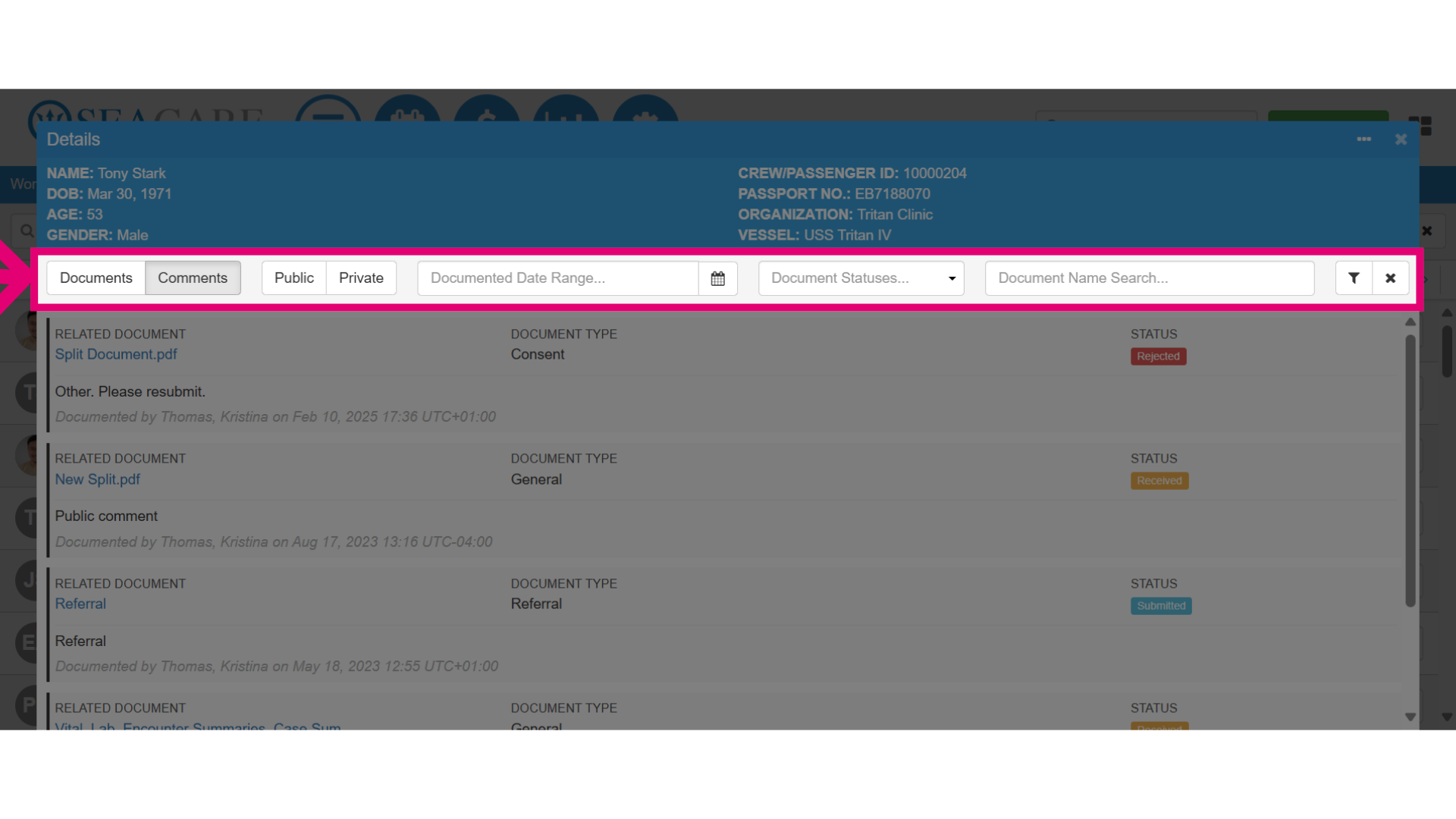 Use the filters to Search comments