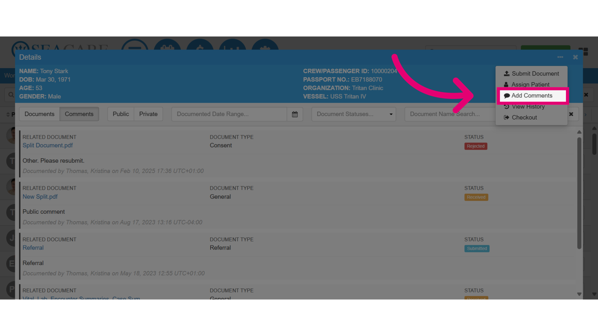 Select 'Add Comments'