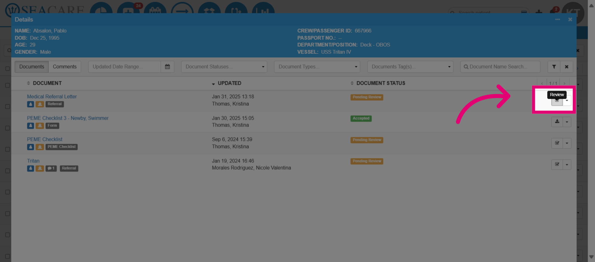Select the Review button to review the document