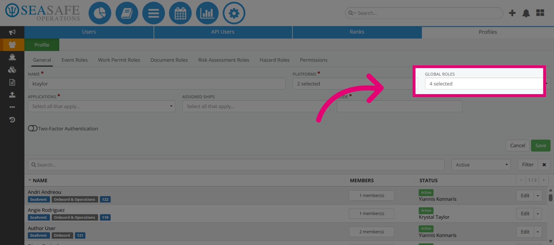 Open the 'Global Roles' list