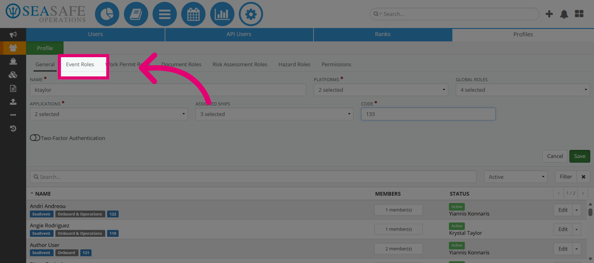 Assign 'Event' Class Roles Permissions for the Profile