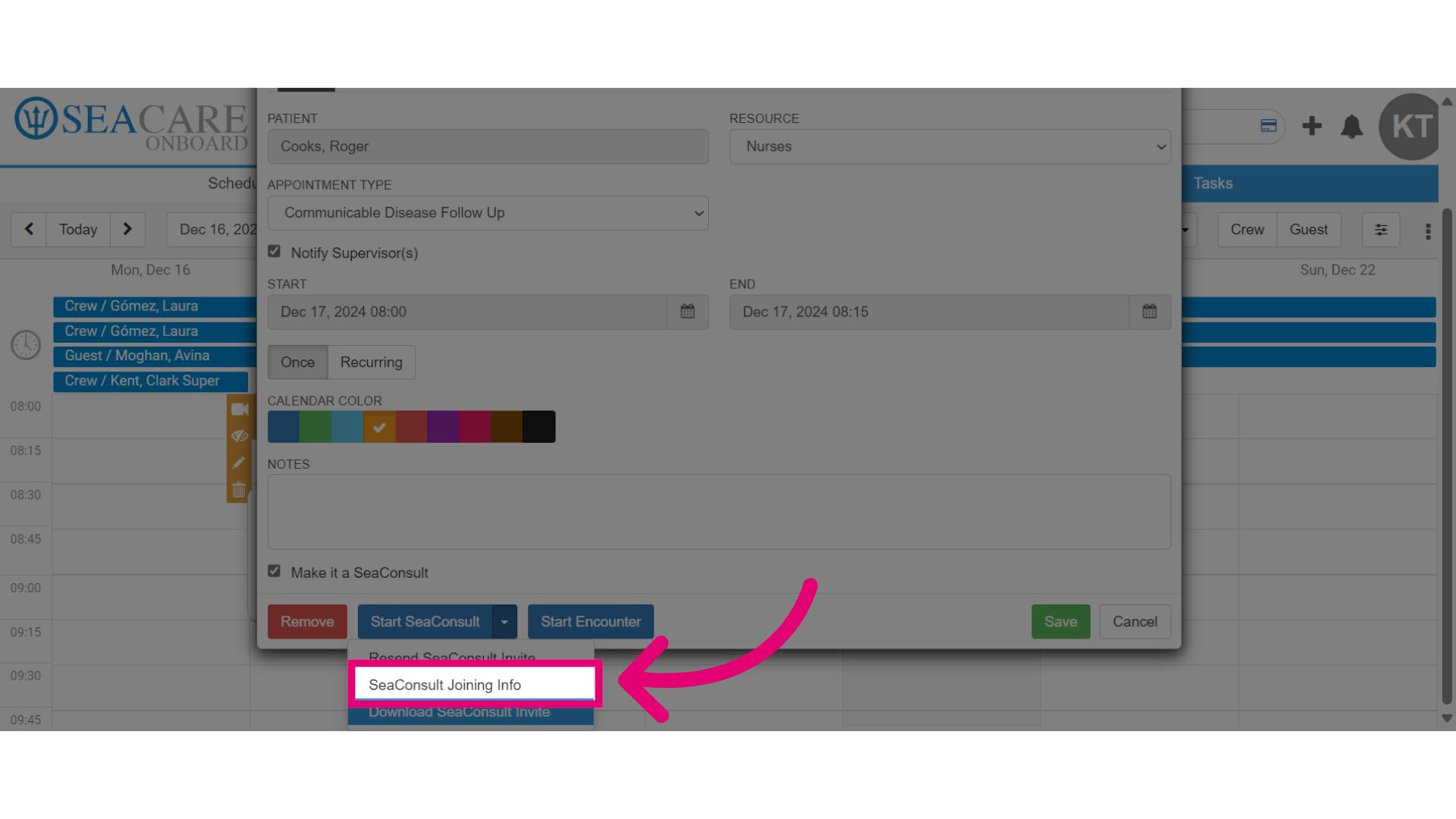 Select the 'SeaConsult Joining Info' option