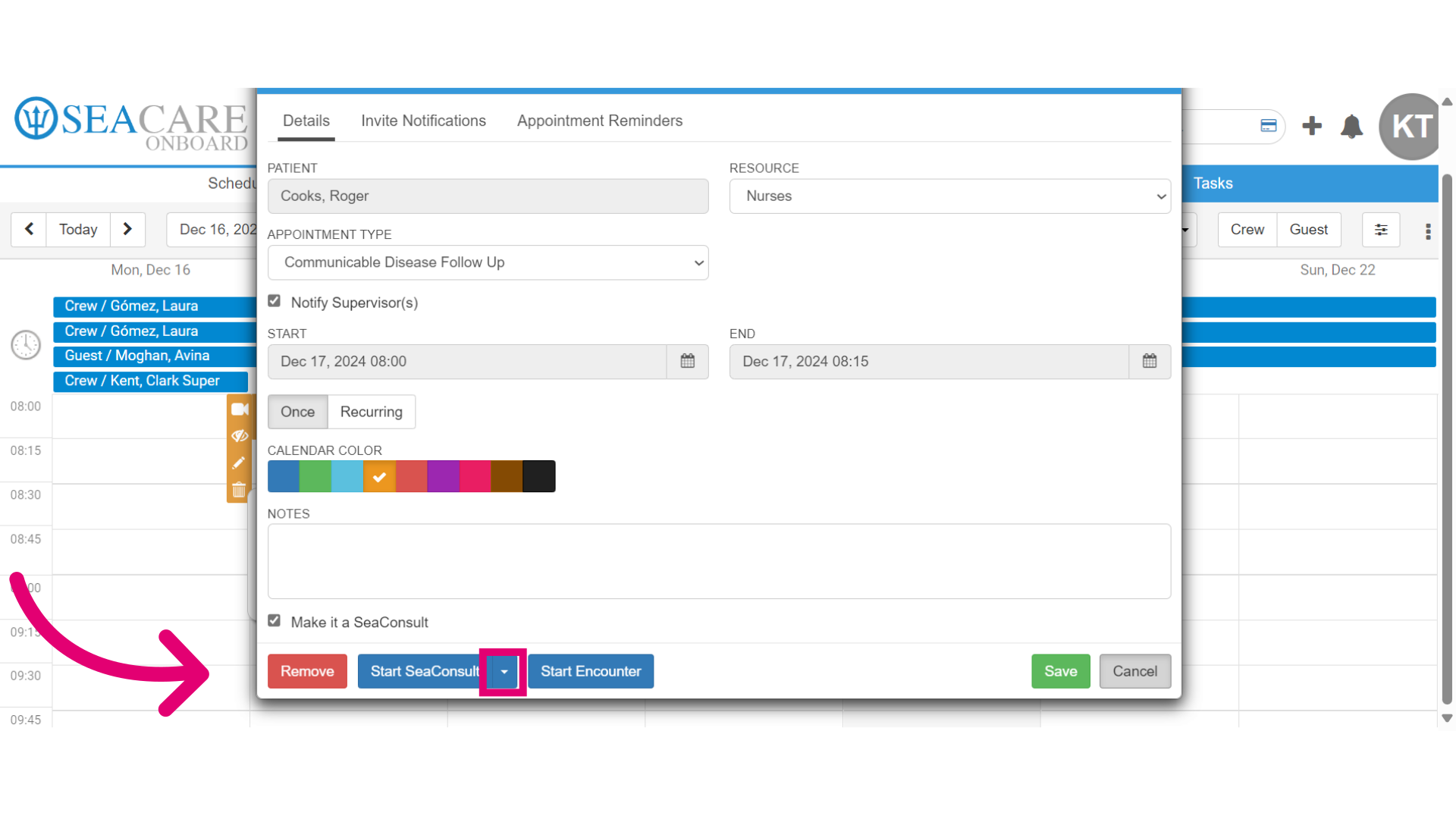 Select 'Start SeaConsult' dropdown menu